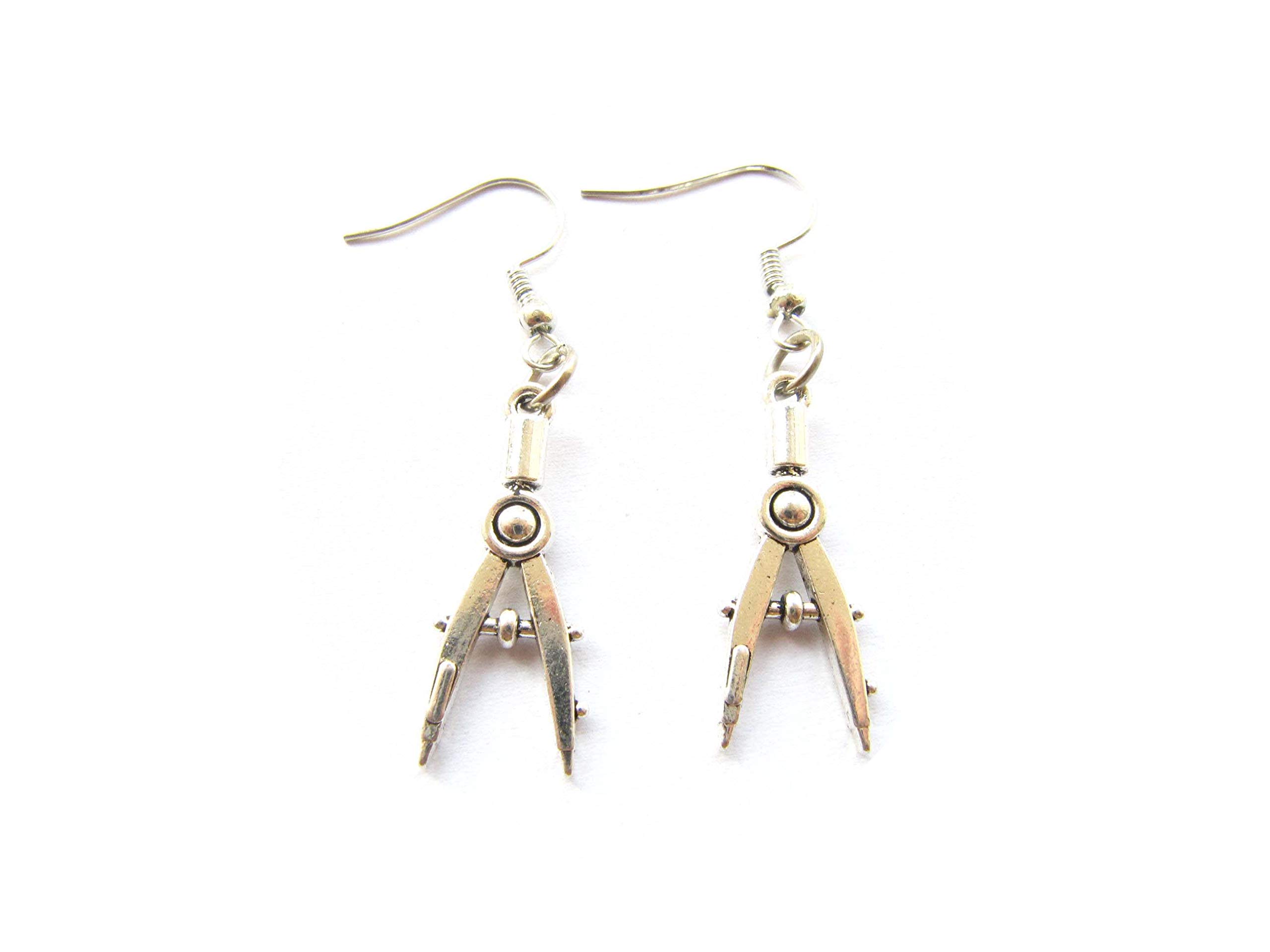 Creative Funny Dangle Earrings - Hollow Out Compass Ruler Set Square Drop Earrings Punk Jewelry for Women | Perfect for Punk Fashion, Cosplay & Everyday Wear