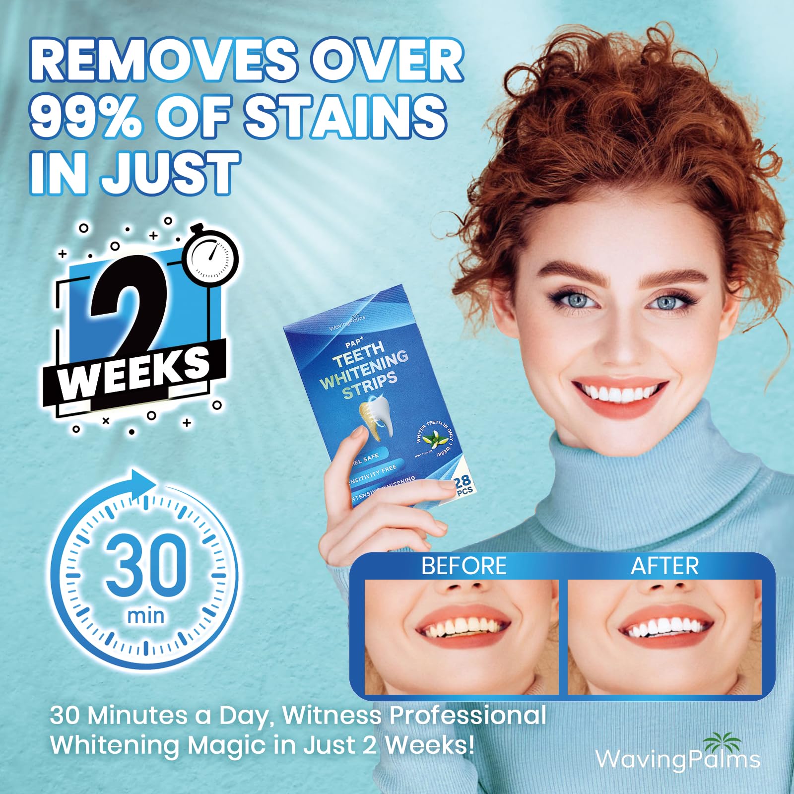 Professional Teeth Whitening Strips - 42 Rapid White Bleaching Strips for Sensitive Teeth, Mint Flavor (42 Count Pack) | At-Home Dental Care & Bright Smile Solution for Daily Use, Parties & Special Occasions