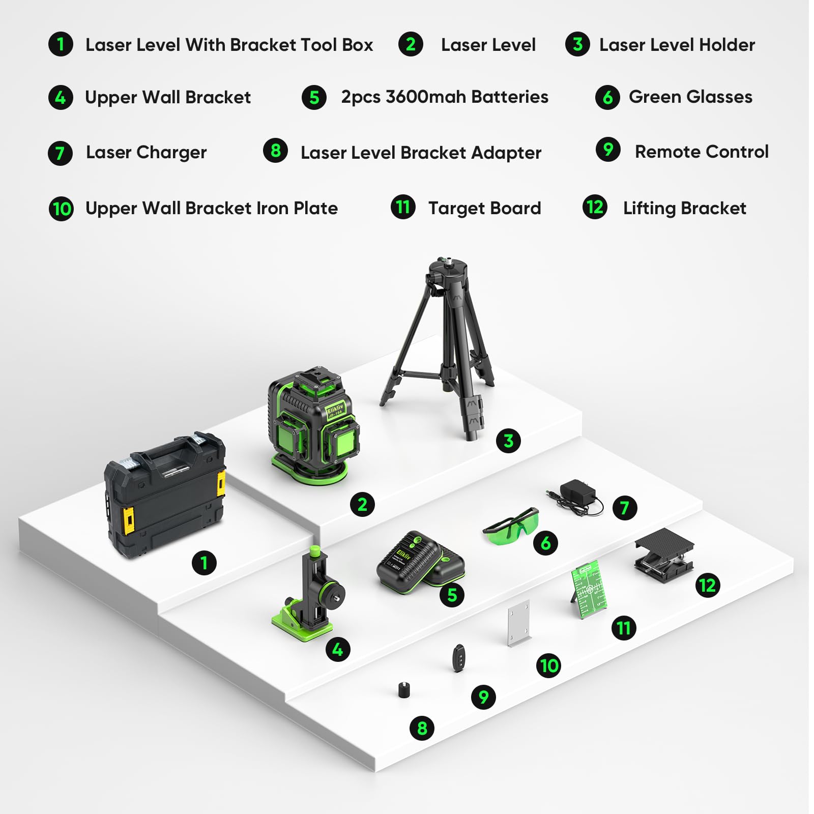 Elikliv 4D 360° Self-Leveling Green Laser Level with Tripod - 165Ft Range, 4x360° Cross Line Laser for Construction, Picture Hanging, Tile Flooring & Home Renovation | Perfect for DIY Projects, Wall Alignment, and Professional Building Work