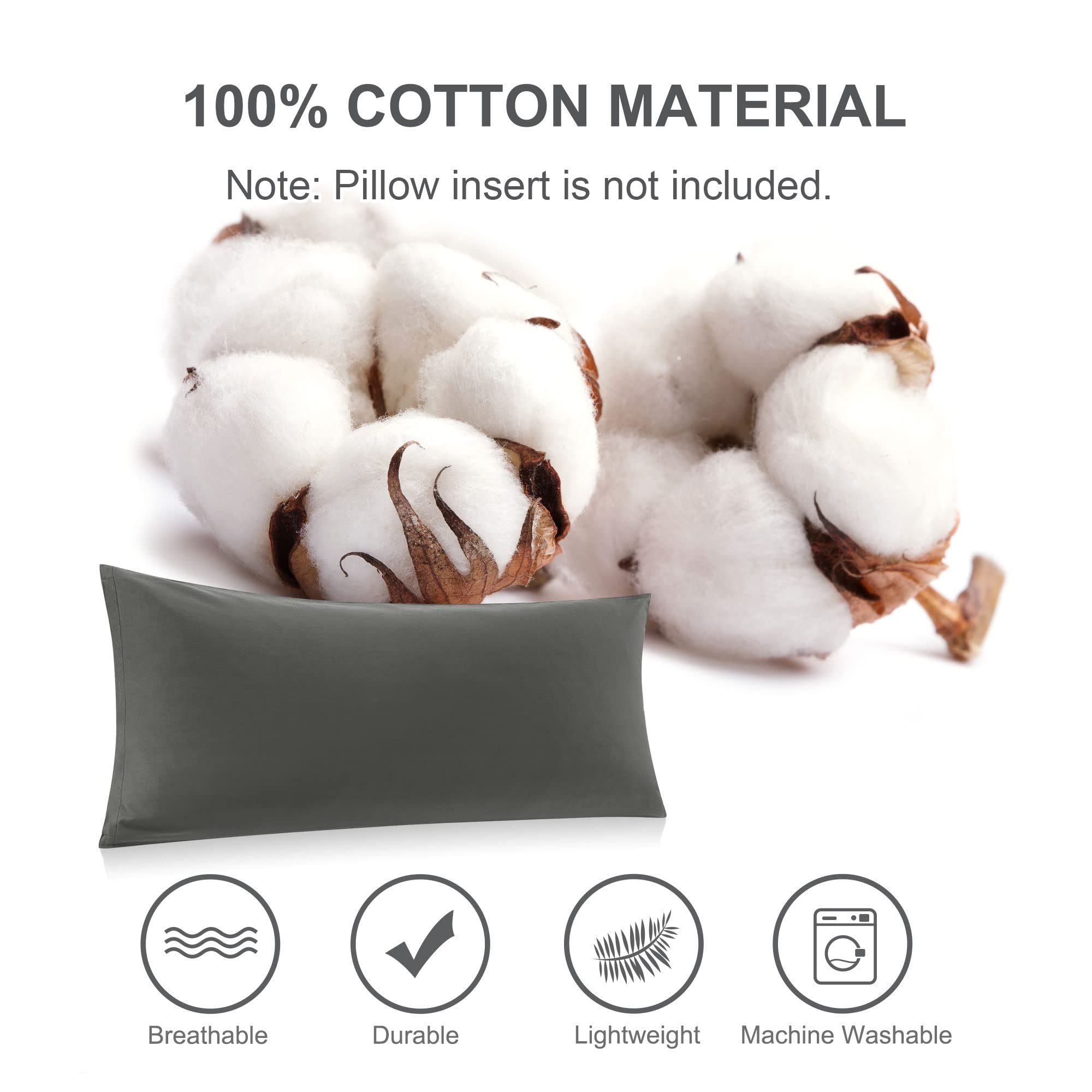 PiccoCasa 400-Thread-Count Cotton Body Pillow Case - 20x60 Inches Dark Gray with Zipper Closure | Ultra Soft & Breathable Cover for Pregnancy, Nursing, Lounging & Sleep Support
