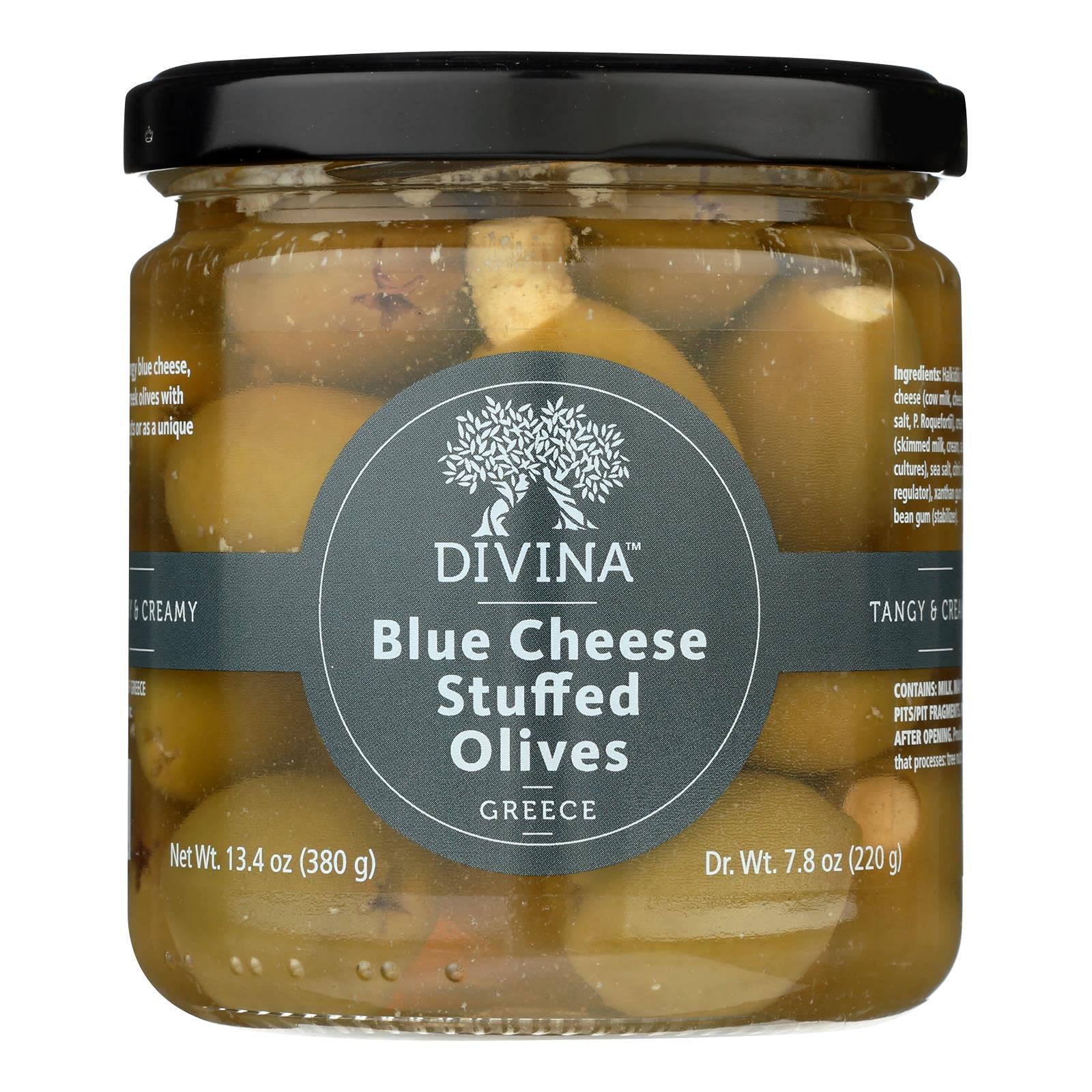 Divina Blue Cheese Stuffed Olives - 7.8 oz (Pack of 6) | Gourmet Spanish Appetizers for Charcuterie Boards, Cocktails & Party Snacks
