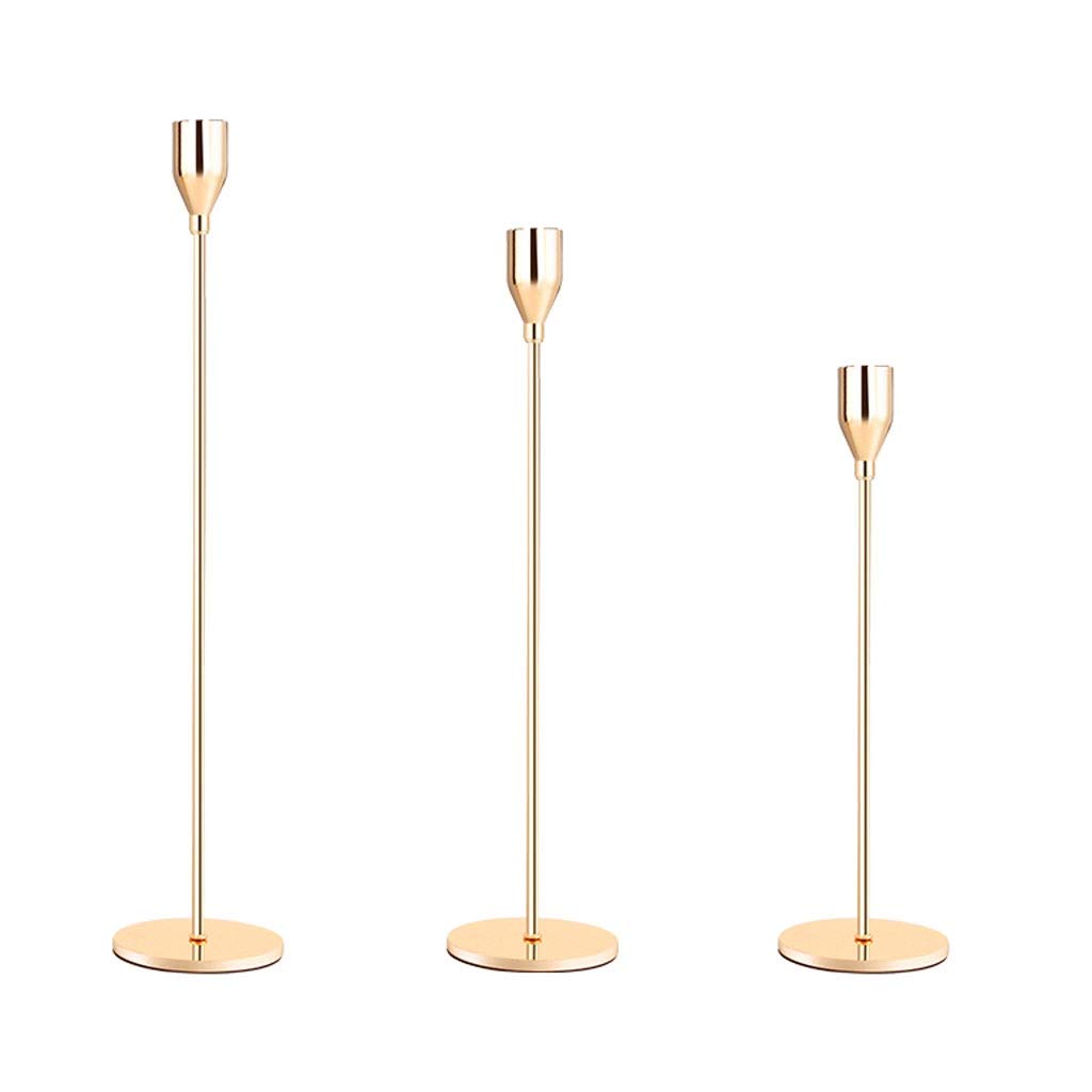 Luxury Metal Candle Holders Set of 3 - Gold European Style Candlesticks for Wedding, Christmas & Home Decor - Elegant Table Centerpiece for Dining Room, Party & Holiday Celebrations