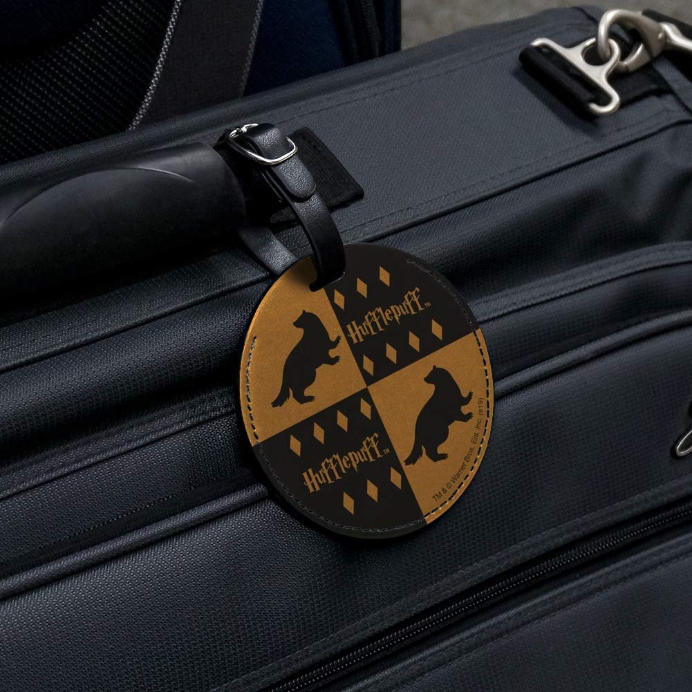 Harry Potter Hufflepuff Round Leather Luggage Tag - Customizable Carry-On ID Tag for Suitcases & Backpacks - Perfect for Travel, Cosplay & Harry Potter Fans