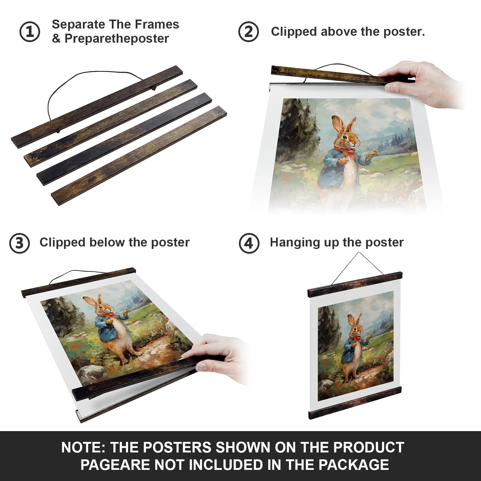Magnetic Poster Hanger Frame - 16x24, 16x22, 16x20 Wooden Picture Frame for Wall - Display Photos, Artwork, Canvas Prints & Posters - Antique Brown (1 Pack, 16 Inch) - Perfect for Home Decor, Office & Gallery Wall Displays