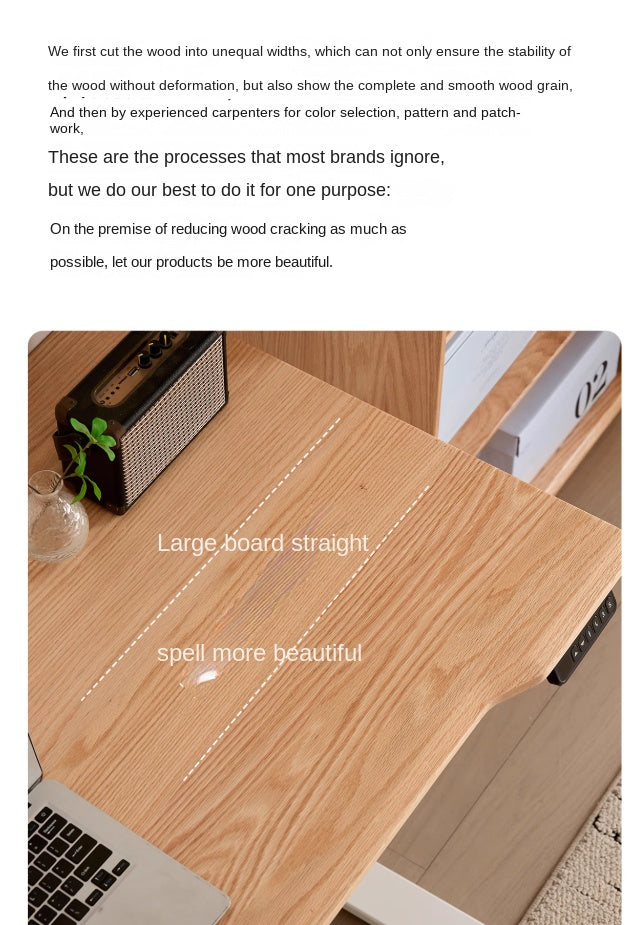 Premium Oak Solid Wood Electric Height Adjustable Standing Desk - Ergonomic Home Office Workstation for Computer & Laptop Use