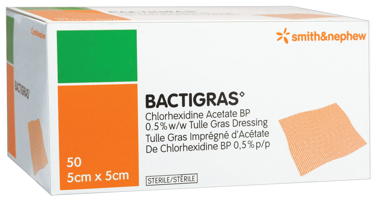 BACTIGRAS Tulle Gras Wound Dressing 5.1 x 5.1 cm (2 x 2 inches) - Pack of 50 | Sterile Non-Adherent Gauze for Burns, Cuts & Post-Surgical Wound Care | First Aid Essential for Home, Hospital & Emergency Kits