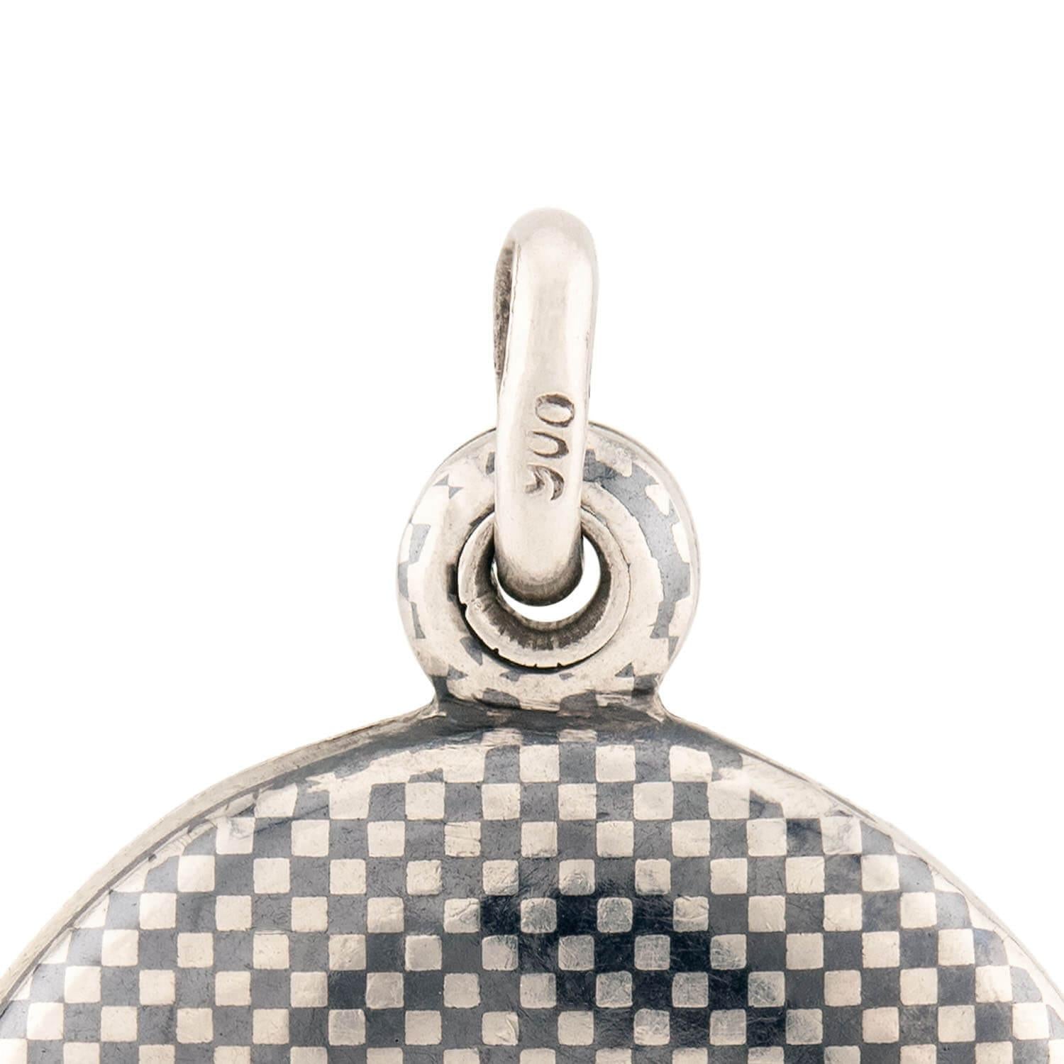 Victorian Sterling Silver Niello Checkerboard Locket Pendant Necklace - Antique Jewelry Gift for Women, Perfect for Weddings, Anniversaries & Special Occasions