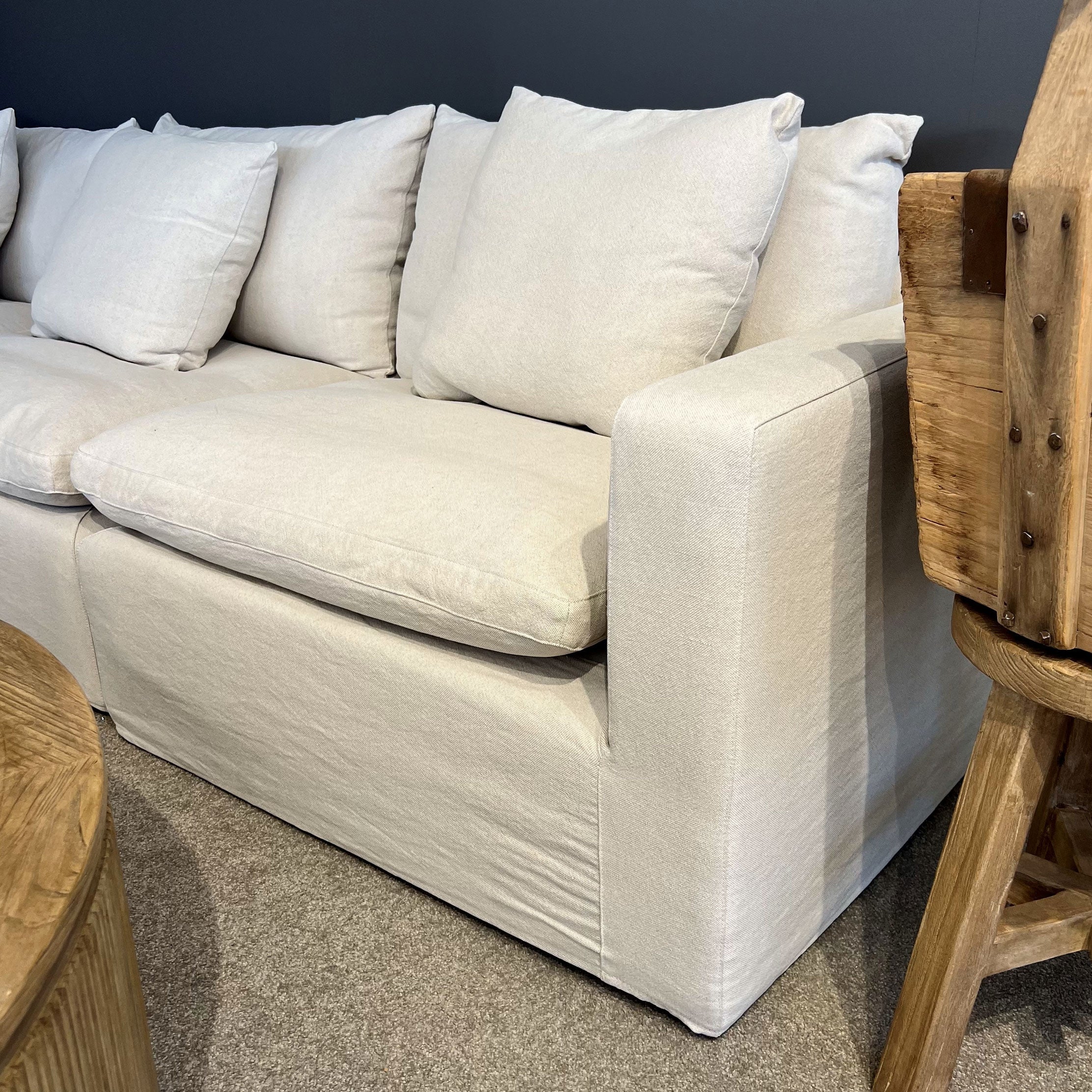 Bondi Modular Slipcover Sofa 3.5 Seater with Ottoman in Natural Fabric - Modern Living Room Furniture for Comfortable Lounging and Entertaining