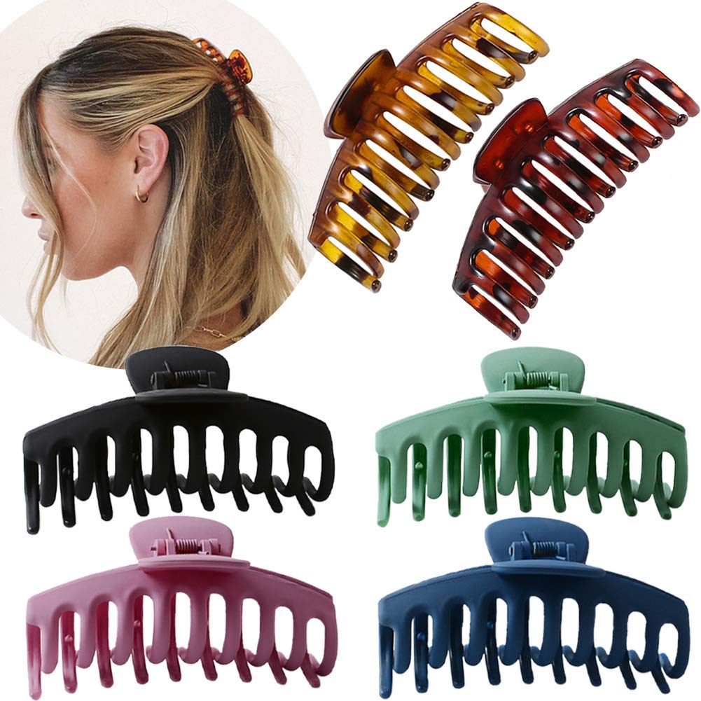 Stylish Acrylic Large Hair Clips for Women - 4 Inch Wide Coverage Claw Clips for Thick & Thin Hair - Pack of 6 - Perfect for Daily Use, Work, Travel and Home Styling