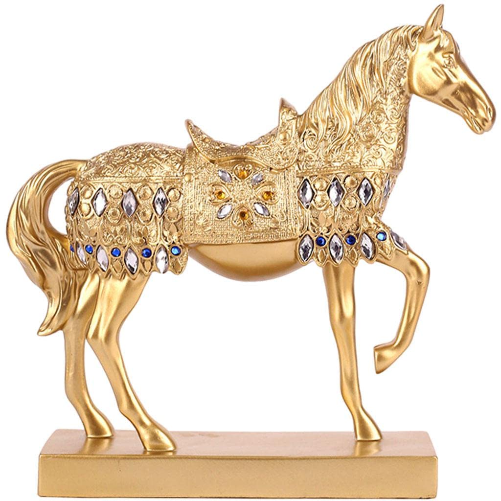 Golden Resin Trotting Horse Figurine - Elegant Home & Office Decor Statue for Desk, Shelf, or Gift - Perfect for Western Decor, Cowboy Theme, or Equestrian Lover's Collection
