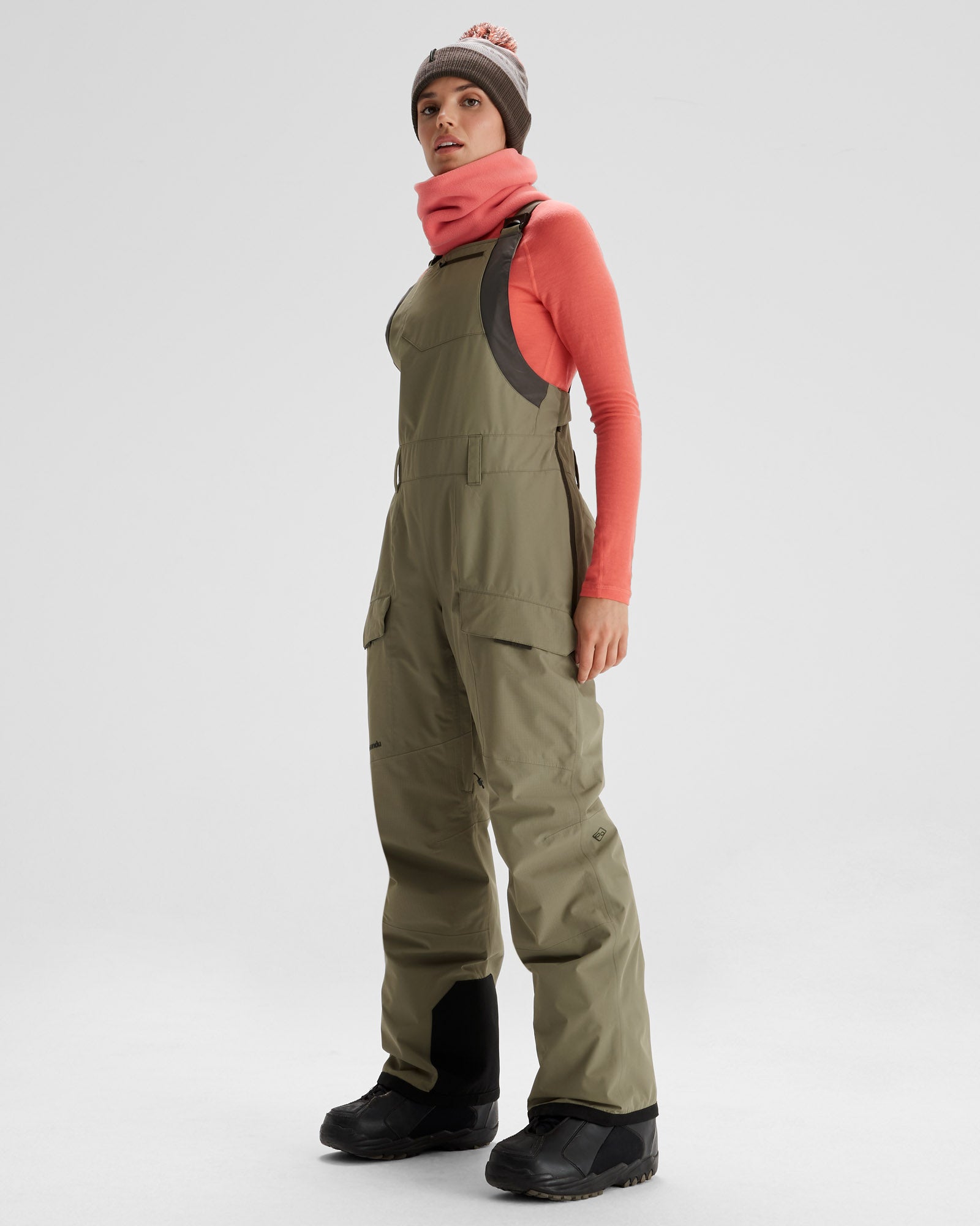 PWDR Days Women's 2-Layer Insulated Waterproof Bib Snow Pants for Skiing & Winter Outdoor Activities - Beech Color