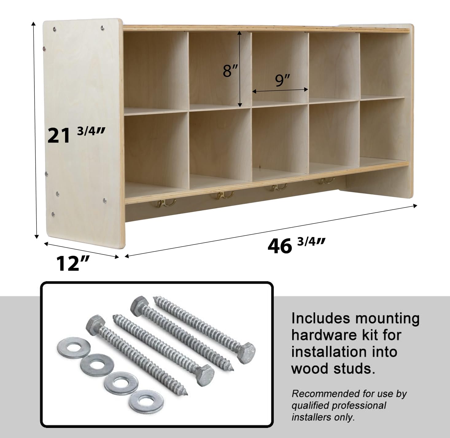 10-Section Wall Mounted Storage Cabinet with Yellow Bins | 100% Birch Plywood Classroom Organizer | Perfect for Preschool Cubbies, Toy Storage & Home Organization
