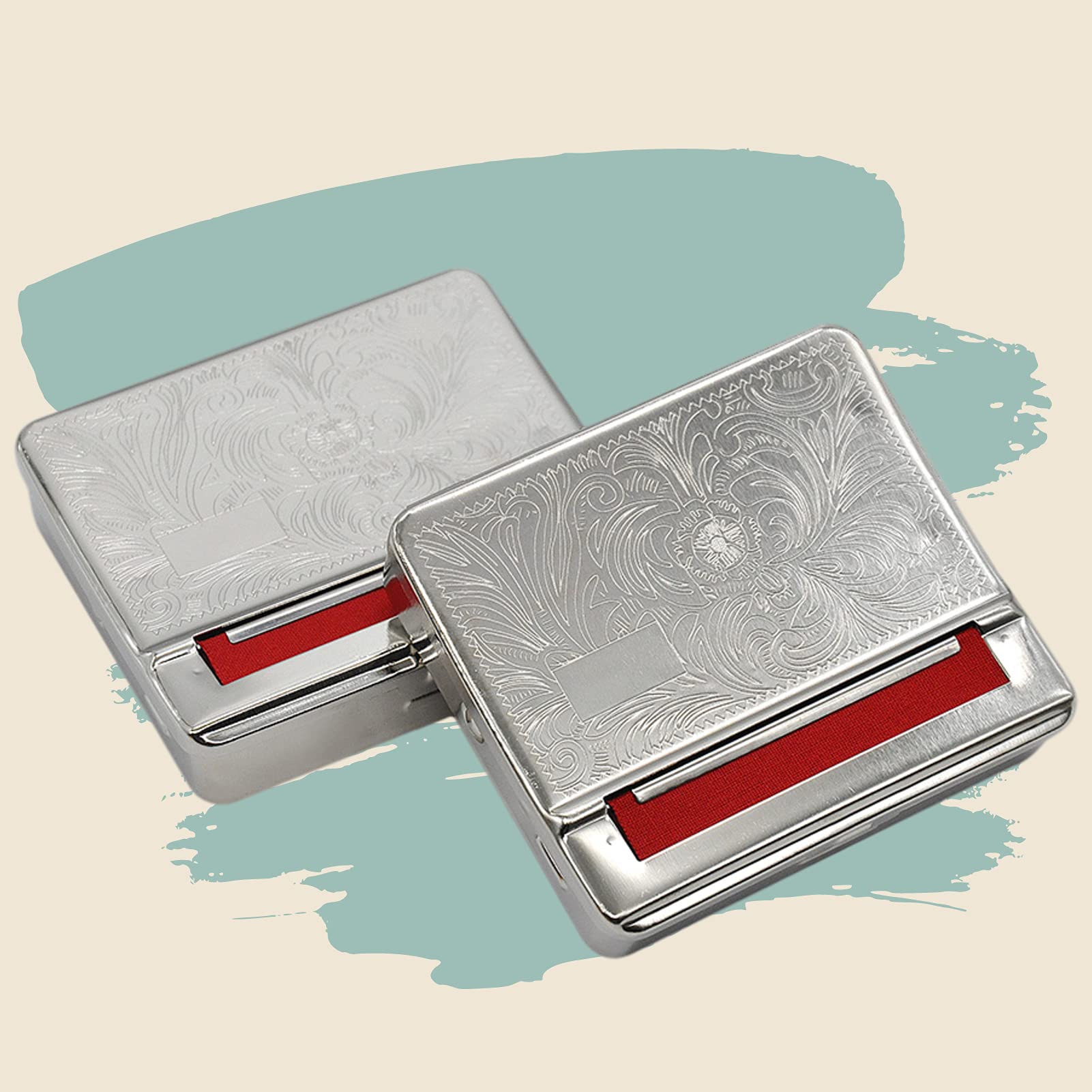 Automatic Metal Rolling Machine with Red Cloth - 70mm Cigarette Tobacco Roller & Storage Box | Perfect for DIY Cigarettes, Travel, and Home Use