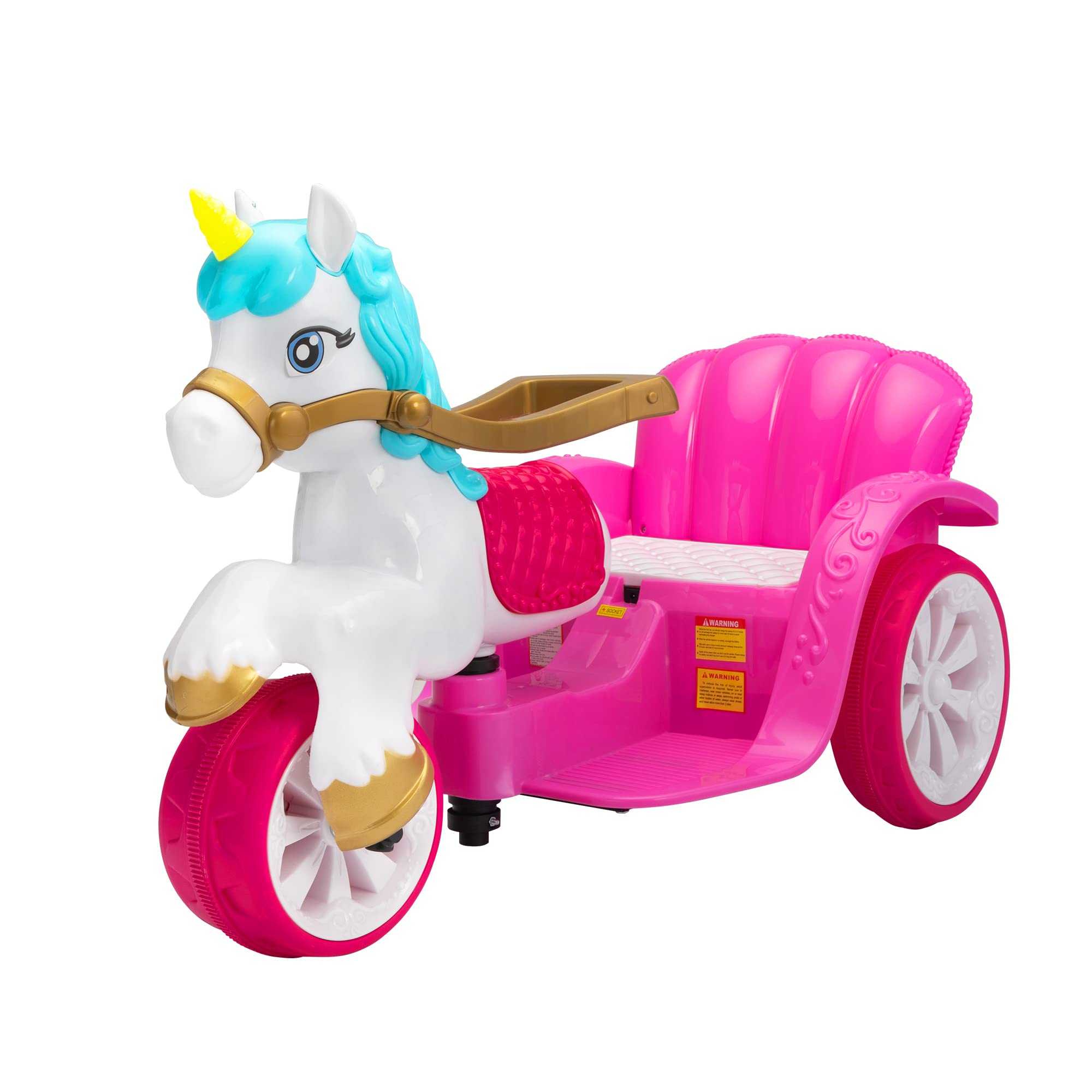 TOBBI 6V Battery Powered Unicorn Ride-On Toy for Kids - Pink Princess Carriage with Music & LED Lights - Best Gift for Girls Ages 3-6 - Perfect for Indoor Play, Birthday Parties & Outdoor Adventures