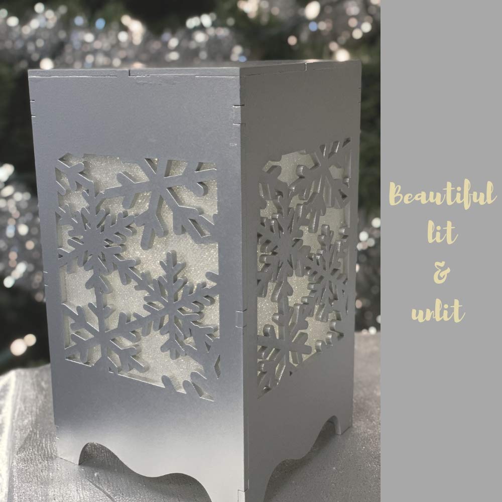 LED Lighted Snowflake Tabletop Christmas Candle Holder - Metallic Silver Finish with 5-Hour Timer | Perfect for Holiday Decor, Winter Centerpieces & Festive Home Accents
