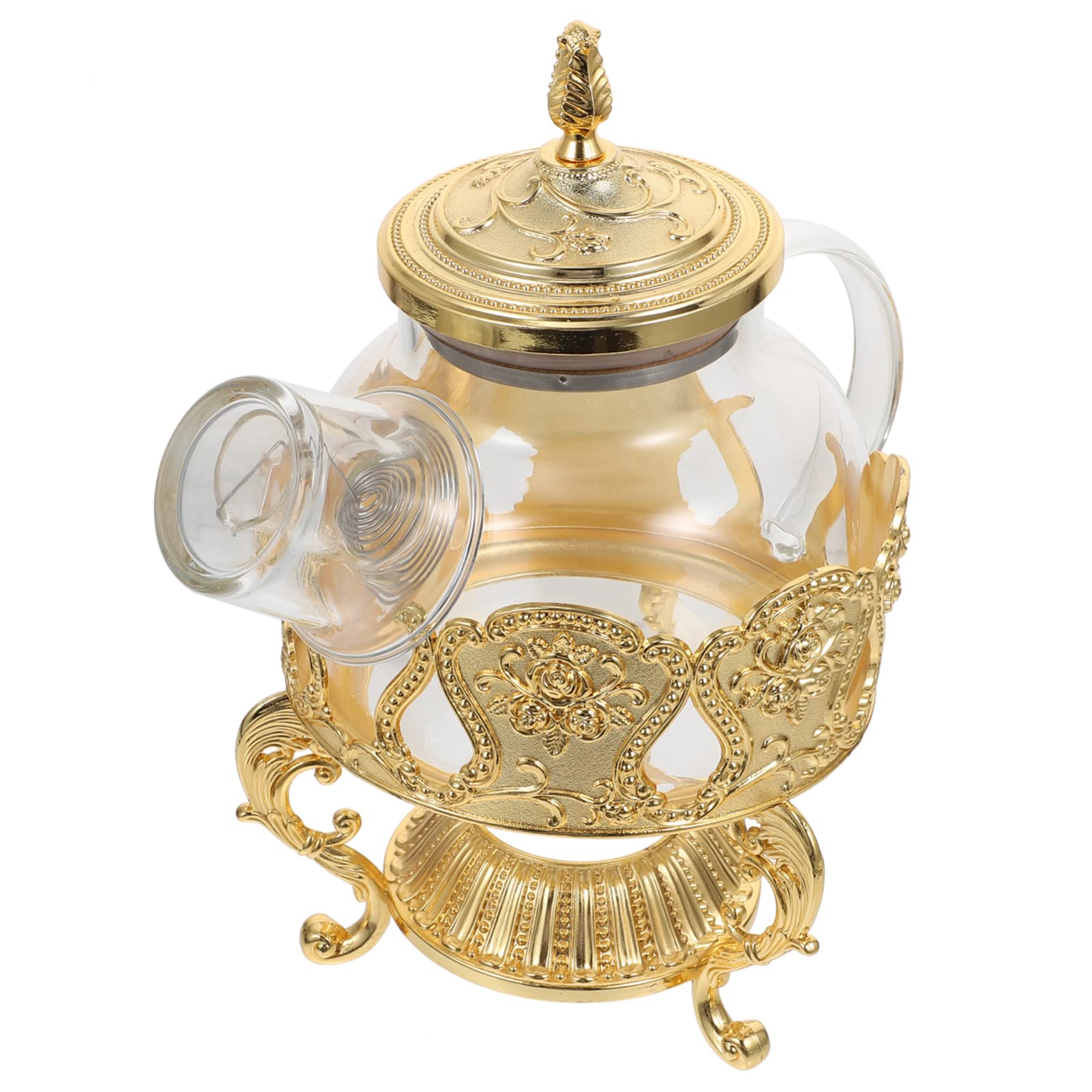 Premium Borosilicate Glass Teapot Set for Blooming Tea & Loose Leaf Tea - Includes Glass Canister, Coffee Carafe & Gold-Trimmed Cups - Perfect for Afternoon Tea, Gifts & Coffee Serving