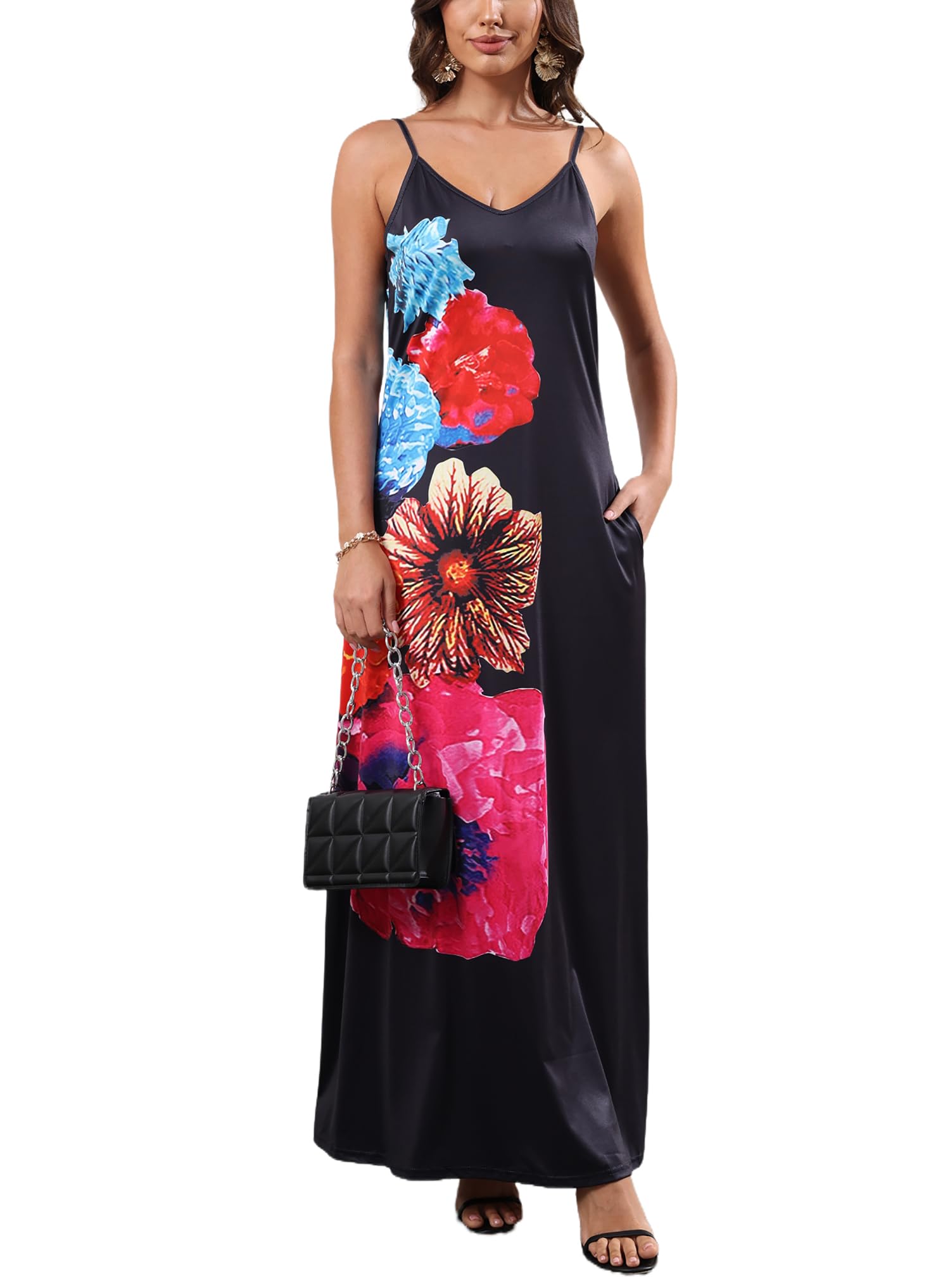 2025 Plus Size Maxi Dress for Women - Floral Sleeveless Long Sundress with Pockets | Summer Casual & Sexy Vacation Dress for Beach, Party & Outdoor Events