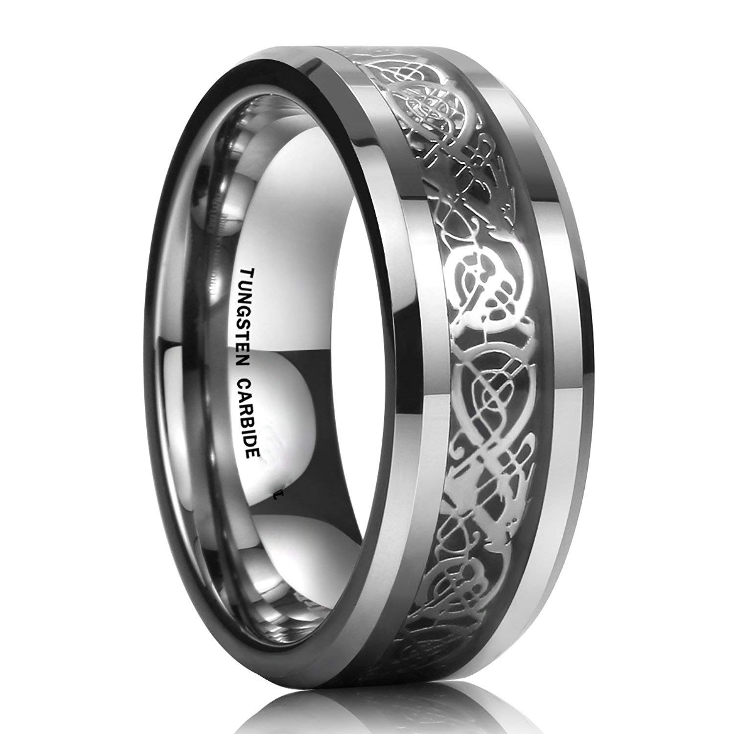 Yellow Chimes 2-Piece Titanium Steel Rings for Men - Dragon & Celtic Inlay Polish Finish, Black & Blue Rings for Men & Boys | Wedding, Gift, Fashion Jewelry