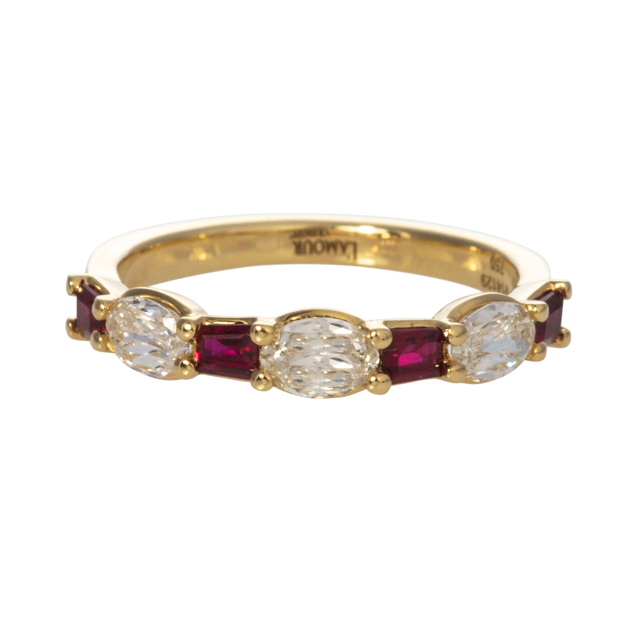 0.58ctw L’Amour Crisscut Oval & Baguette Ruby 7 Stone Wedding Band Ring - Elegant Engagement, Anniversary Gift for Her, Perfect for Bridal Jewelry & Special Occasions