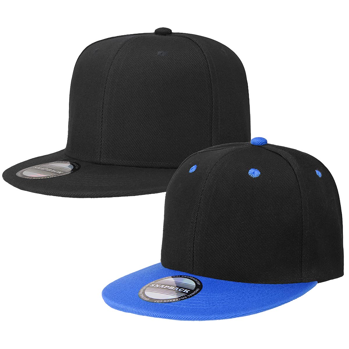 Falari 2-Pack Classic Snapback Hats - Adjustable Flat Bill Blank Solid Color Baseball Caps for Men & Women | Hip Hop Style, Streetwear Fashion, Casual Outdoor Wear
