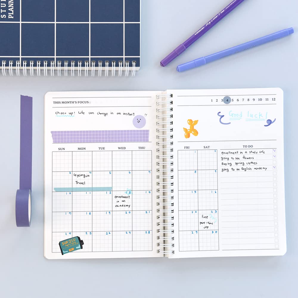 Monolike Checkers 4-Month Academic Study Planner - Weekly & Monthly Organizer for Students | Navy Blue Planner for School, College & University | Perfect for Exam Preparation & Time Management