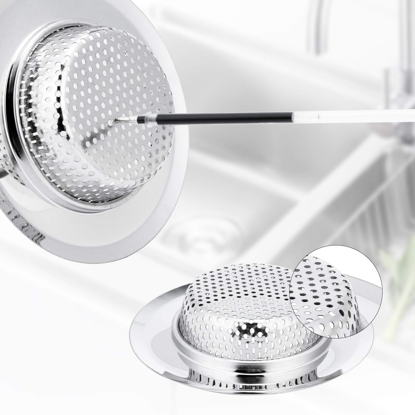 Stainless Steel Kitchen Sink Drain Strainer - 2 Pack Anti-Clog Sink Stopper for 3.5