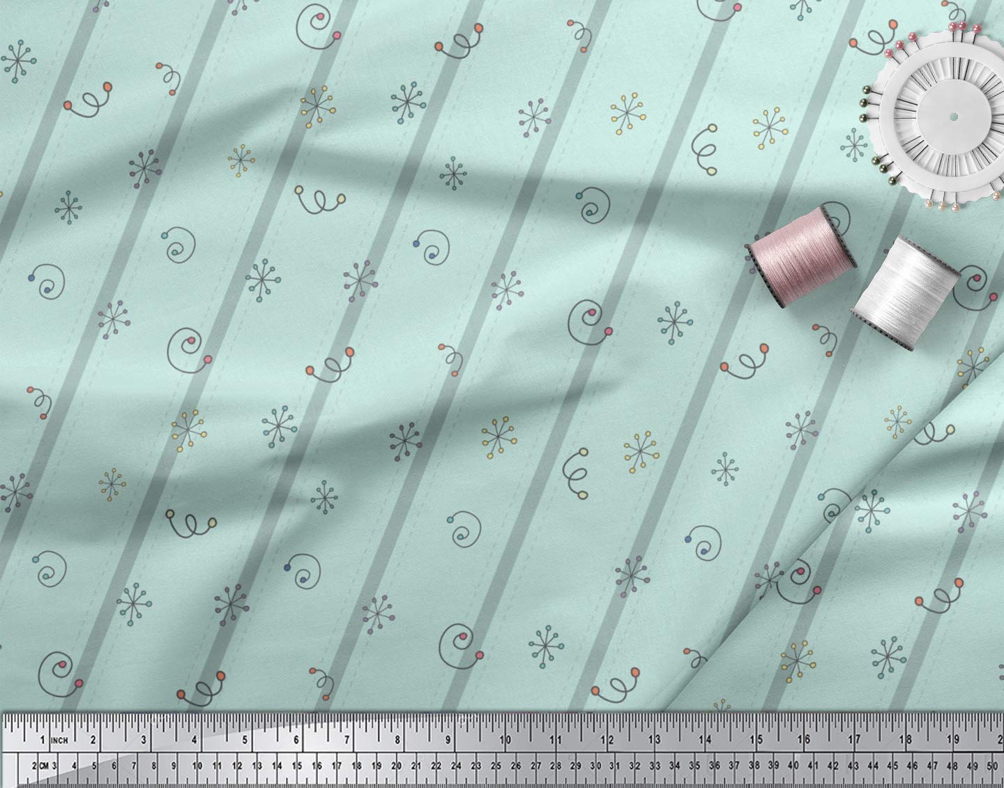 Soimoi Moss Green Georgette Fabric by The Yard - 42 Inch Wide Stripe & Square Geometric Printed Textile - Modern Chic Pattern for Dresses, Curtains, DIY Projects - Lightweight & Soft Material for Fashion & Home Decor
