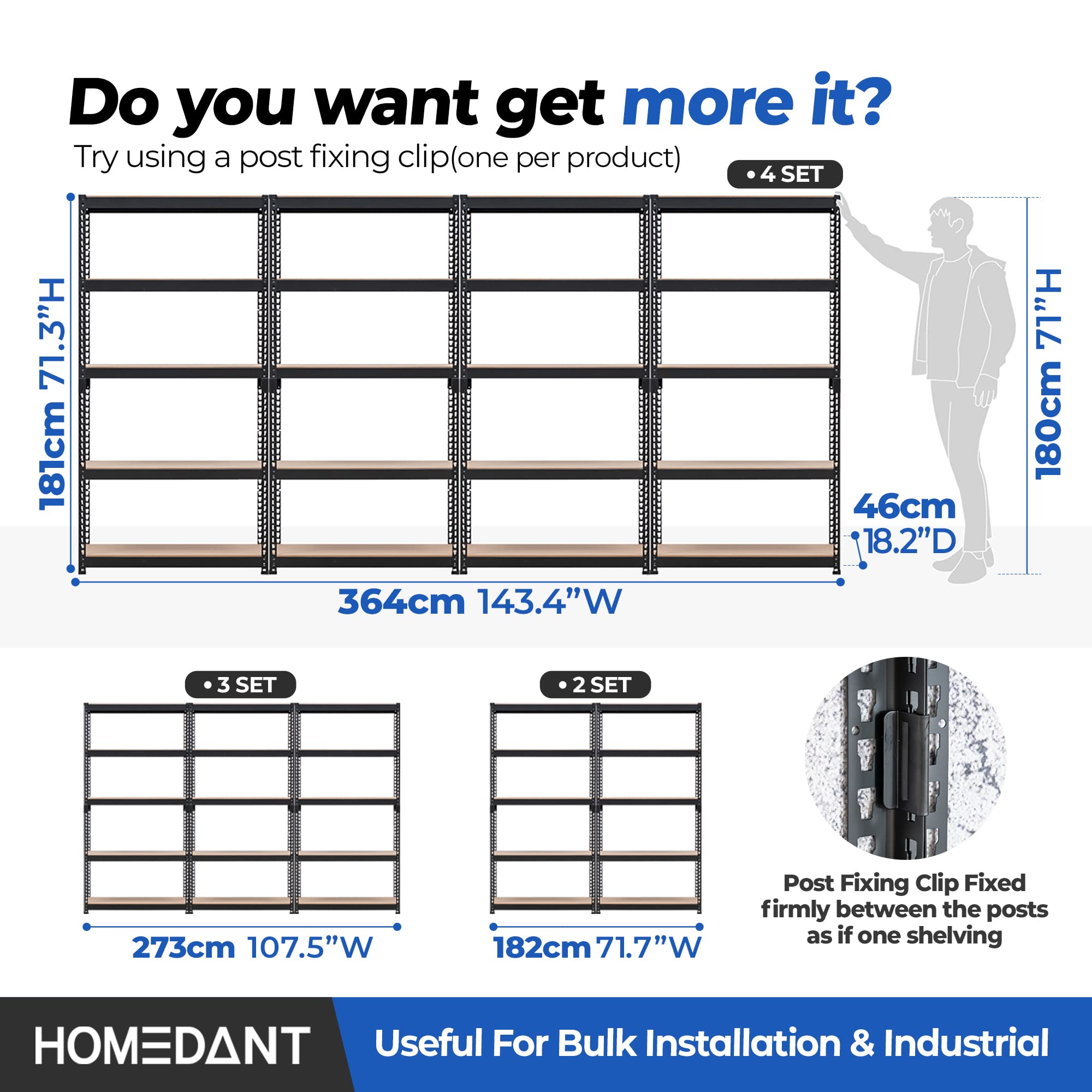 HOMEDANT 5-Tier Heavy Duty Boltless Metal Shelving Unit - Adjustable Garage Storage Rack, 35.9