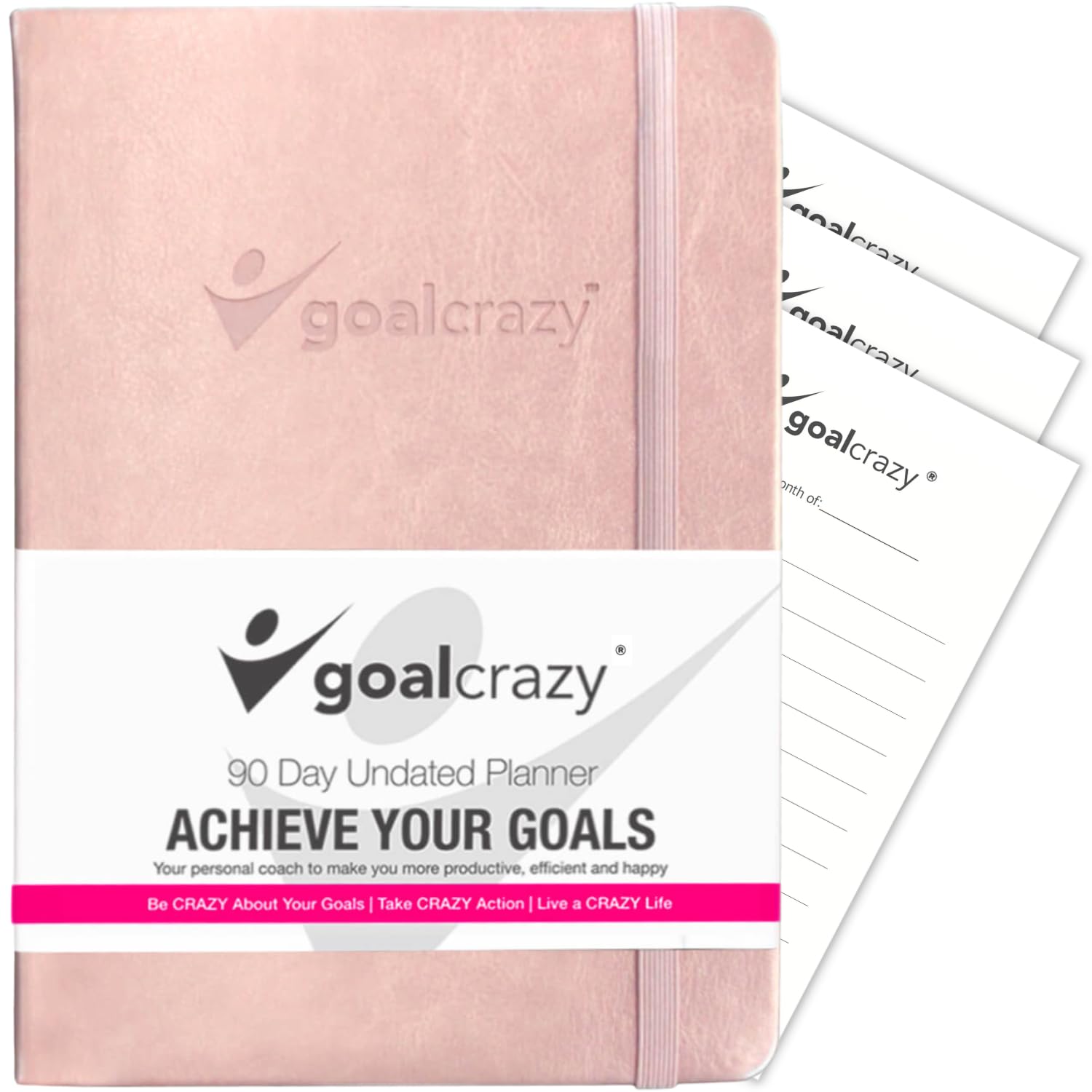 2025-2026 Undated 90-Day Planner & Productivity Journal - Weekly Organizer, Habit Tracker with Inspirational Quotes | Rose Gold Pink Leather Cover & Almond Pages | Perfect for Goal Setting, Time Management & Personal Growth