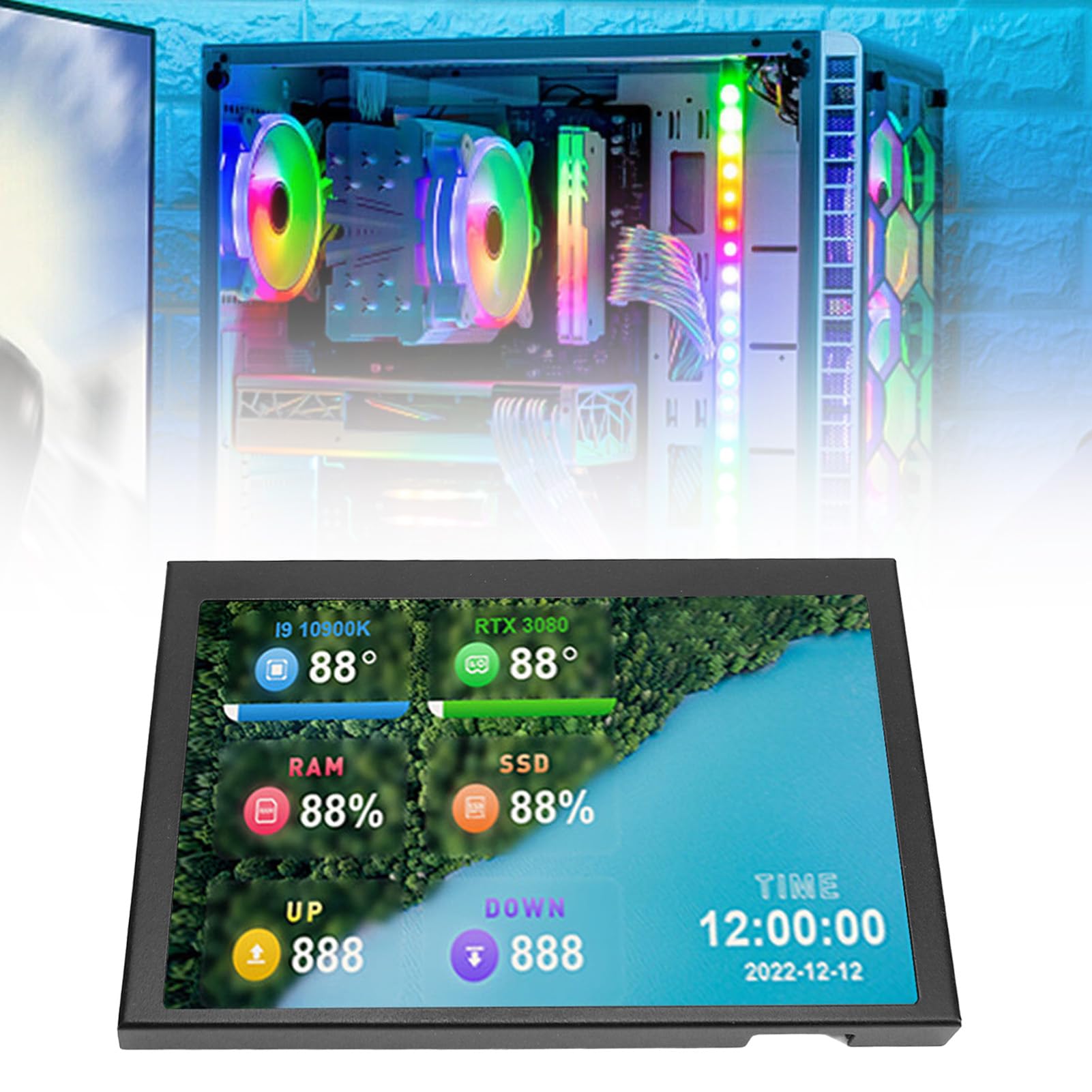 Bewinner 5-inch USB Computer Temperature Monitor - 800x480 IPS Mini Display with PC Sensor Panel | Real-Time PC Temp Display for Gaming Rigs & ARGB Computer Cases | Perfect Secondary Screen for System Monitoring & Custom Builds