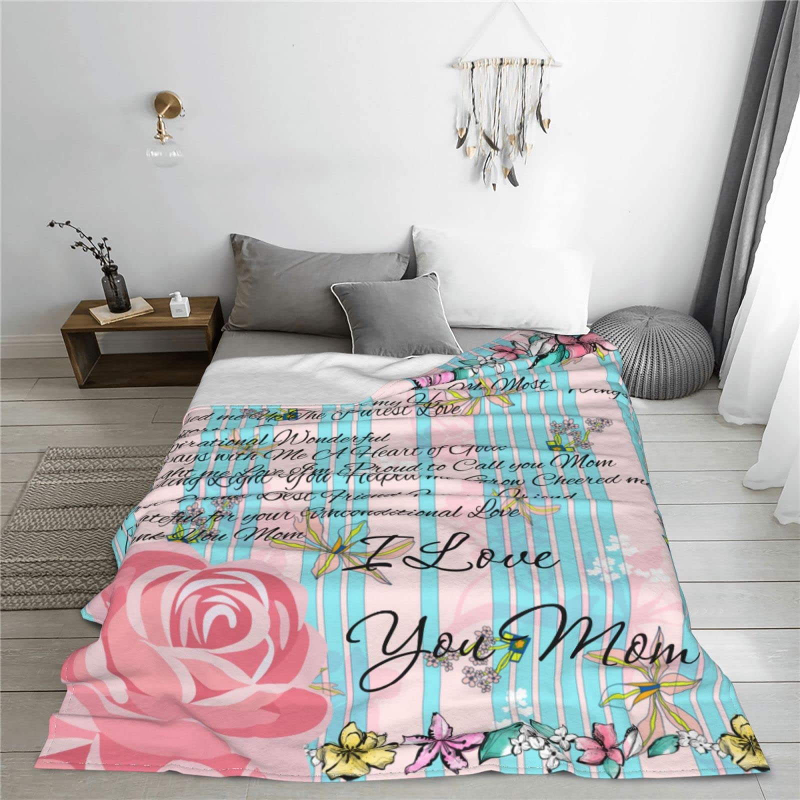 Soft I Love You Mom Gift Blanket - 60x50 Inch Cozy Throw for Mother's Day, Birthday, Christmas - Unique Present from Daughter or Son - Perfect for Snuggling on the Couch or Bed