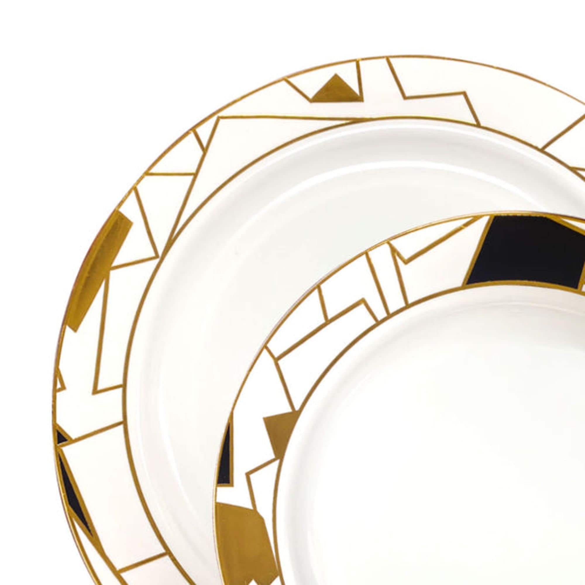Elegant Disposable Plastic Dinnerware Sets - Heavy Duty Lotus Design Plates for Weddings, Birthdays & Special Events | Premium White & Gold 10.25