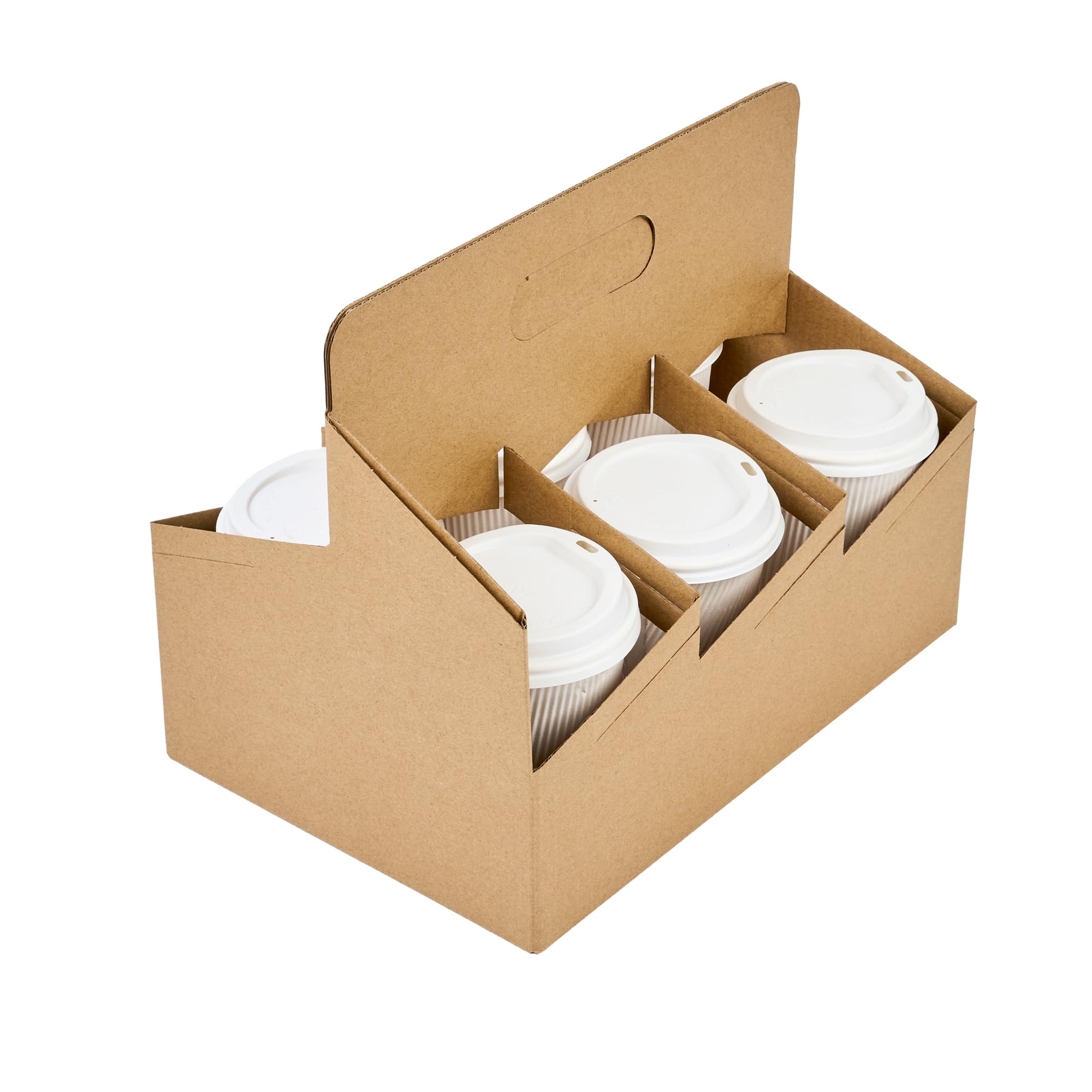 Restaurantware Altalena 100-Pack Disposable Drink Carriers with Handles - Kraft Paper Cup Holders for 6 Beverages | Perfect for Coffee Delivery, Takeout, and Catering Services