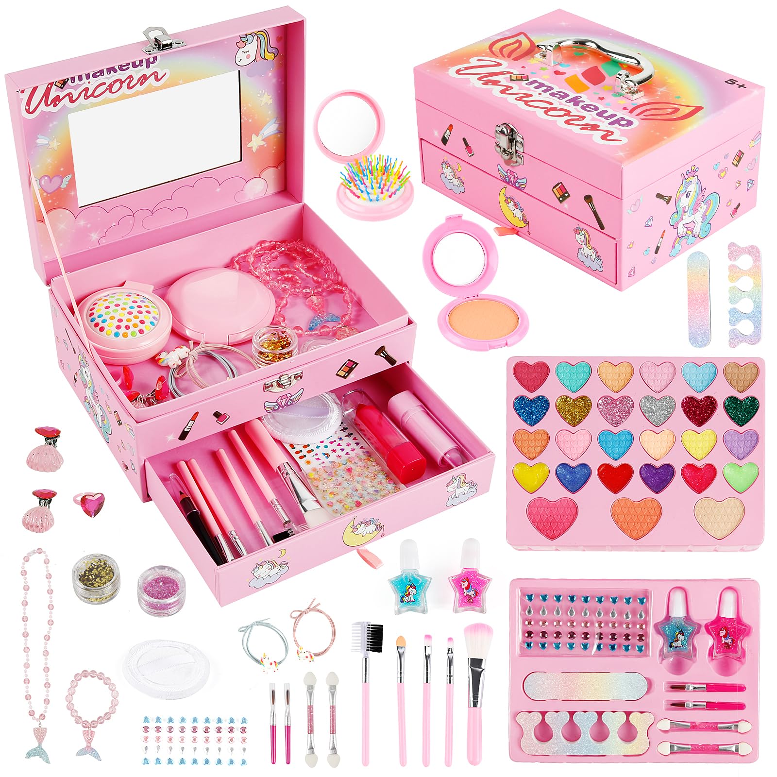 Comius 37-Piece Washable Kids Makeup Set - Unicorn Toy Gift for Girls 3-10 Years - Birthday & Playtime Fun