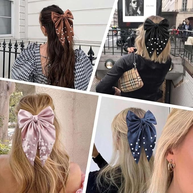 Elegant Pearl Hair Clips for Women - 4Pcs Metal Hair Barrettes with Rubber Ribbon, Hairpins for Long & Short Hair, Perfect Gift for Girls, Girlfriend & Ladies - Great for Weddings, Parties & Daily Styling
