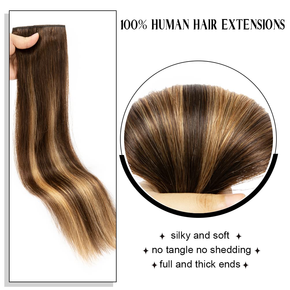Winsky Real Human Hair Extensions - 14 Inch Brown Balayage Remy Clip-In Hair Piece (70g) for Women | Natural Look & Easy to Style | Perfect for Parties, Weddings & Daily Wear