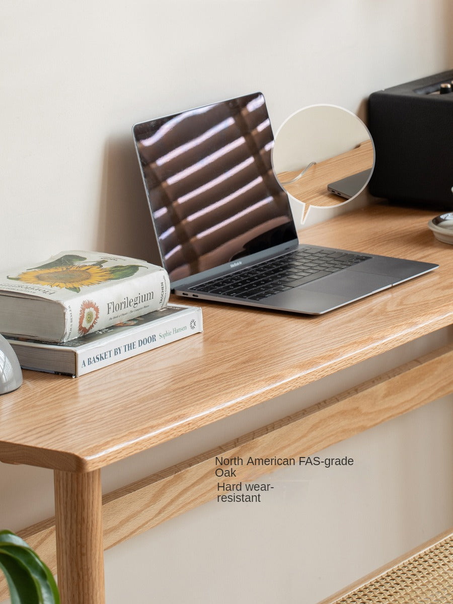 Solid Oak & Cherry Wood Narrow Office Desk - Compact Workspace Solution for Small Spaces & Home Offices