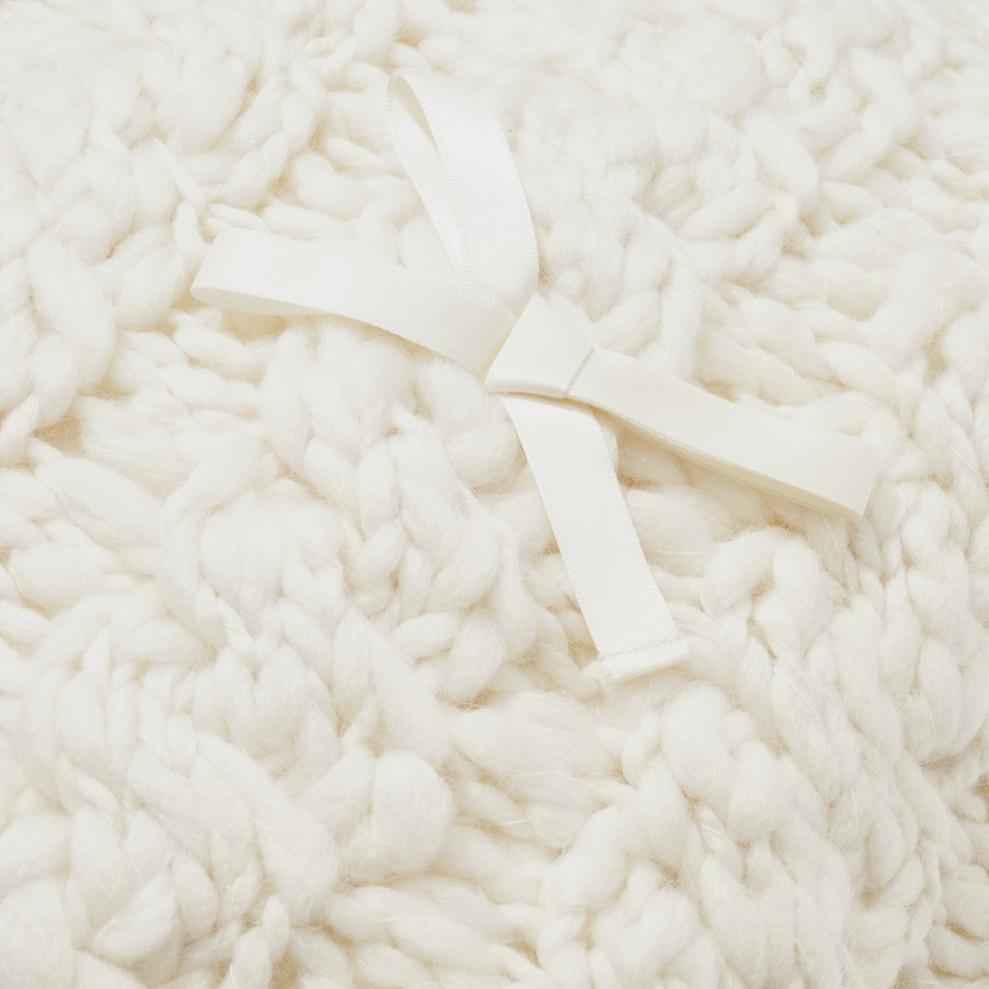 Soft Knit Ribbon Cushion Cover 18x18 Inches Ivory - Cozy Home Decor for Sofa, Bed, and Living Room