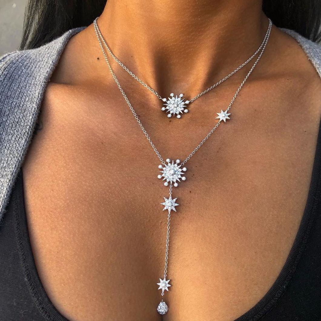 Starburst Crystal Pendant Necklace for Women - Elegant Gold/Silver Layered Chain Jewelry Gift for Birthday, Anniversary, Valentine's Day | Perfect for Evening Parties, Date Nights & Special Occasions