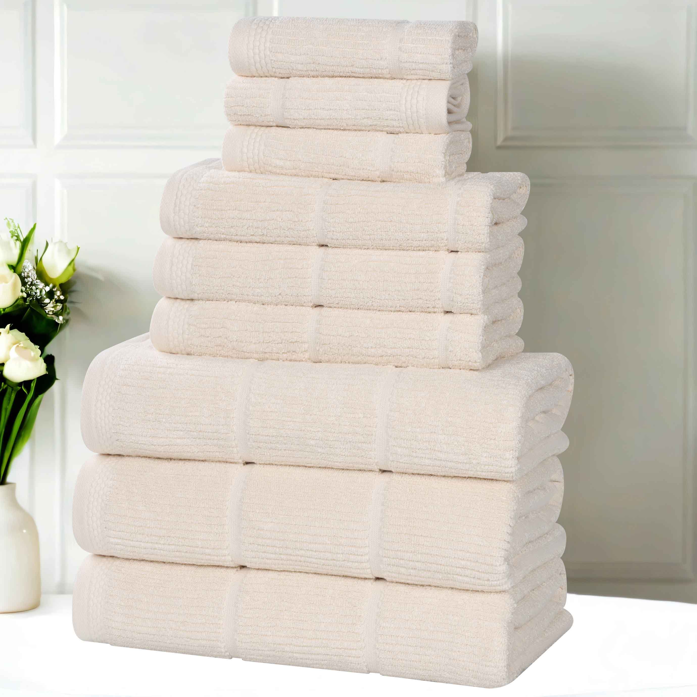 Milo Smart Twist Cotton Solid Ribbed Design 9 Piece Towel Set - Ultra Soft & Absorbent Bath Towels for Spa, Gym & Luxury Home Use