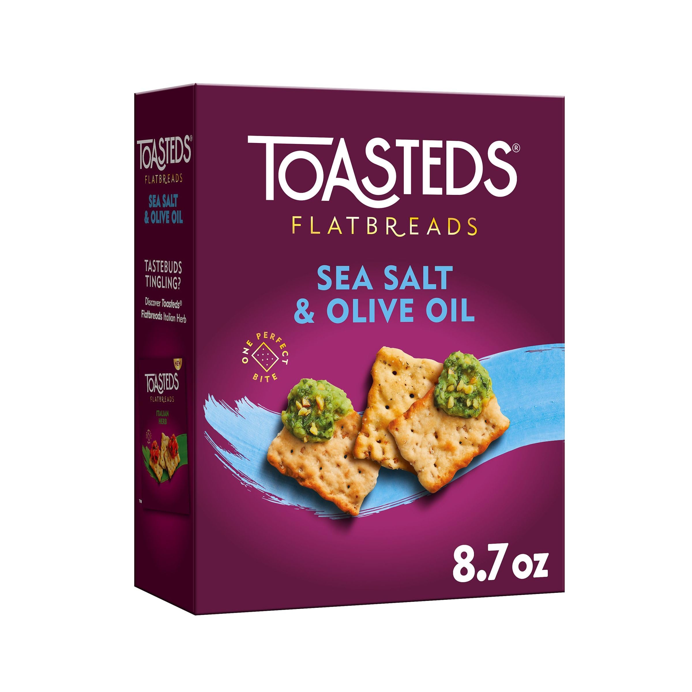 Toasted Flatbread Crackers - Sea Salt & Olive Oil Flavor, 8.7oz Box (Pack of 1) | Perfect for Parties, Lunch Boxes & Healthy Snacking | Crunchy Appetizer for Entertaining, Office Snacks & On-the-Go Munchies