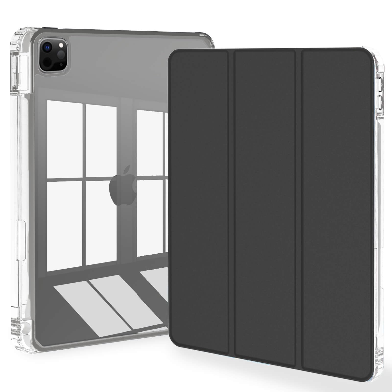 Feams Slim Tri-Fold iPad Pro 11 Inch Case (2024 M4 5th Generation) - Clear Back Protective Cover with Auto Sleep/Wake & Apple Pencil Holder - Perfect for Work, Travel & Home Use - Black