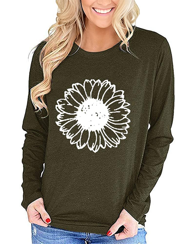 Bwogeeya Women's Long Sleeve Faith T-Shirt - Letter Print Crew Neck Cotton Loose Casual Blouse Top for Church, Bible Study & Everyday Wear