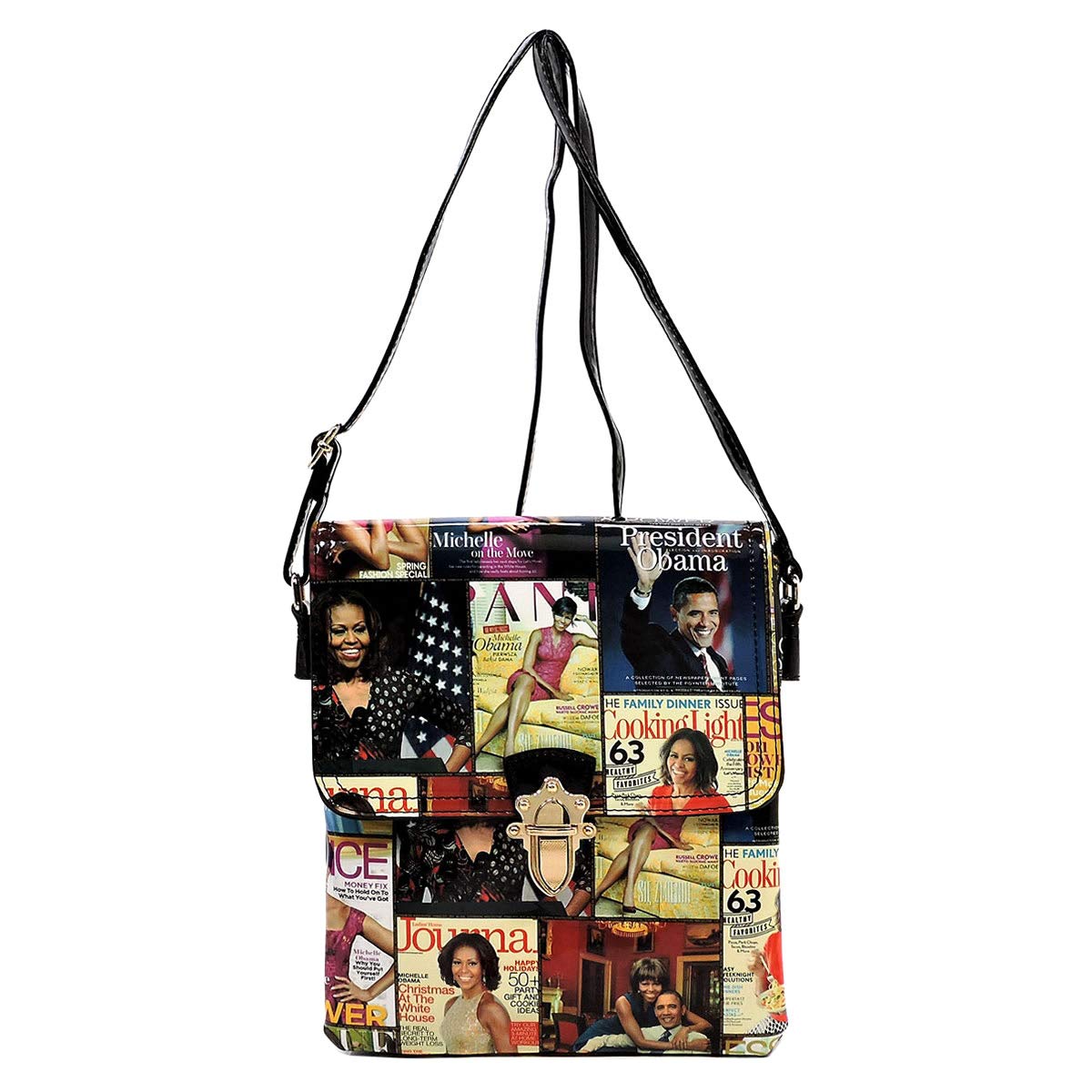 Stylish Glossy Magazine Cover Collage Crossbody Handbag - Michelle Obama Inspired Purse for Women, Perfect for Parties, Work & Everyday Use
