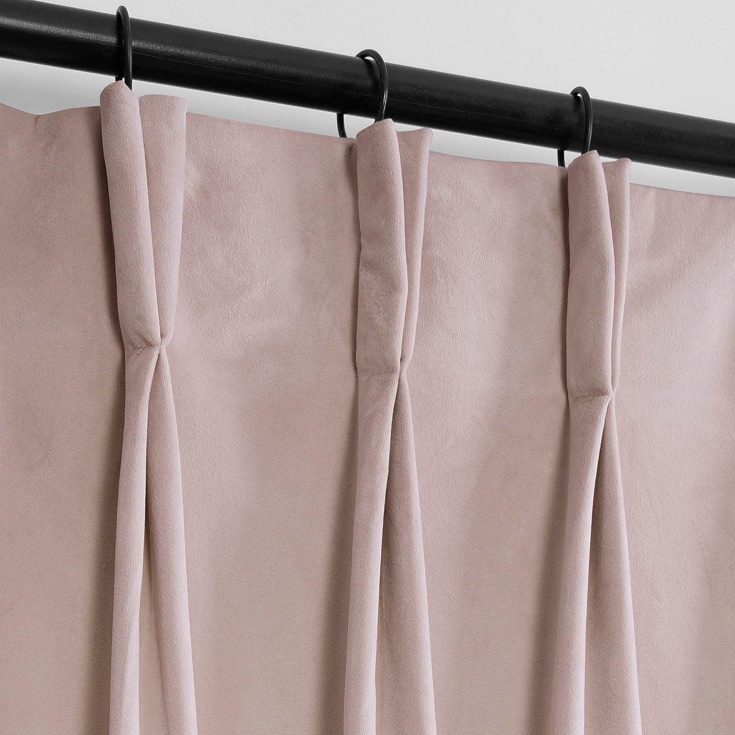 Ballet Pink French Pleat Heritage Plush Velvet Blackout Curtains - Elegant Window Treatment for Bedroom & Living Room