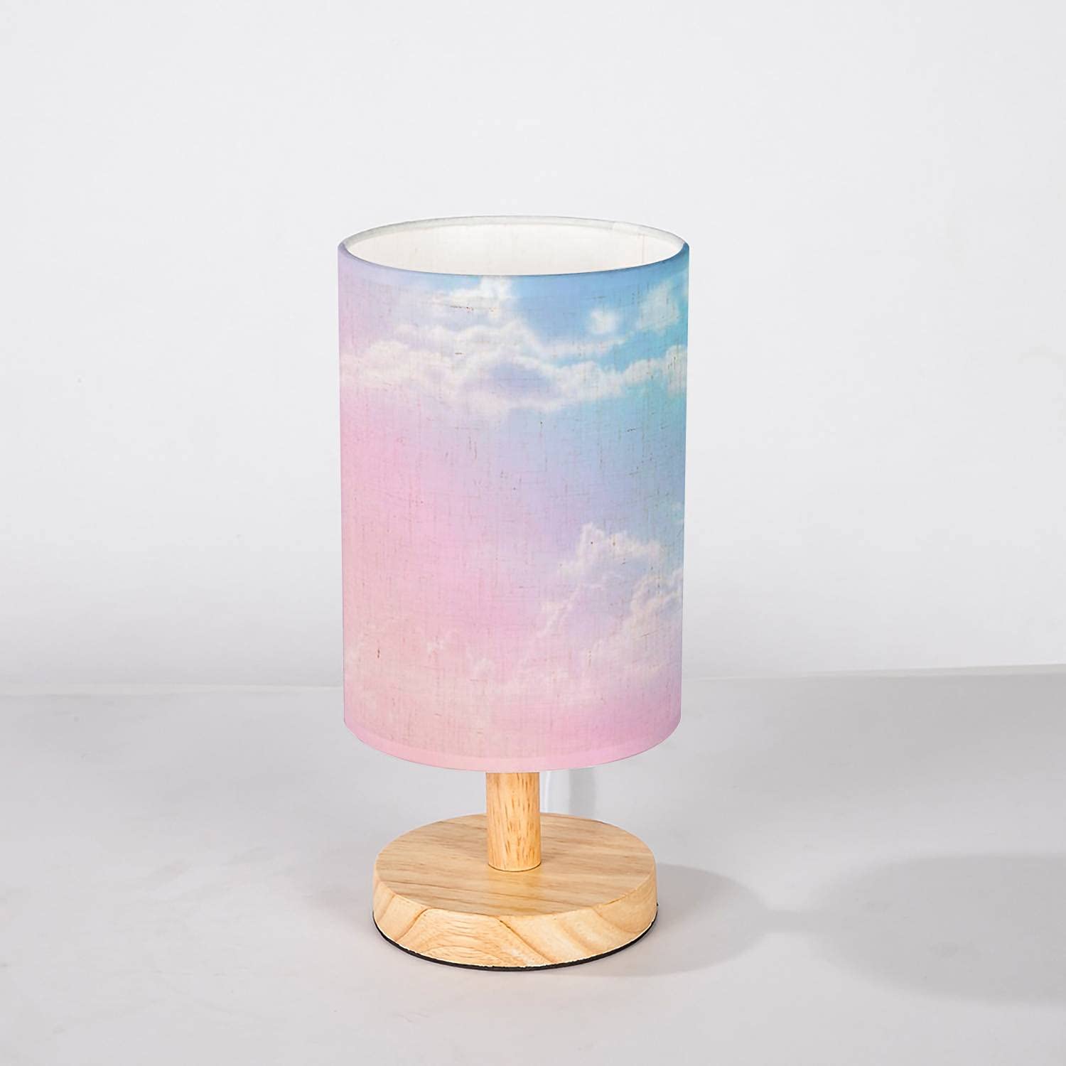 Minimalist Wooden Nightstand Lamp with Sun & Cloud Design - Solid Wood Base & Flaxen Fabric Shade for Bedroom, Living Room, Nursery | Cozy Reading Light & Modern Home Decor