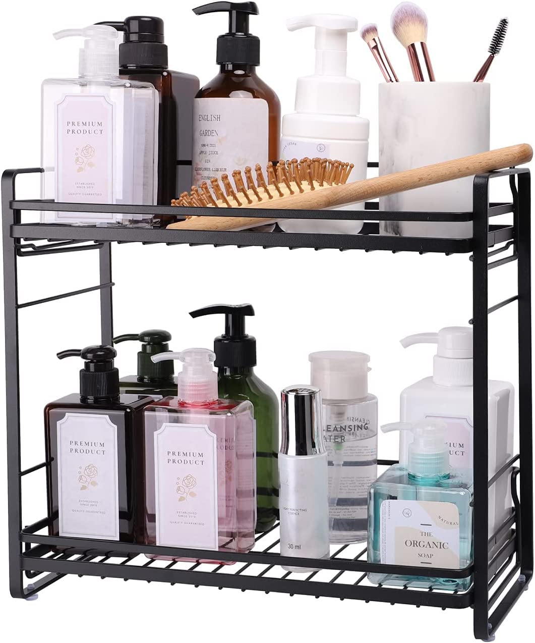 2-Tier Bathroom Countertop Organizer - Detachable Standing Rack for Bathroom Storage, Cosmetic Holder & Vanity Tray | Kitchen Spice Rack & Shower Caddy Wire Basket in Black | Perfect for Small Space Organization in Bathroom, Kitchen & Shower