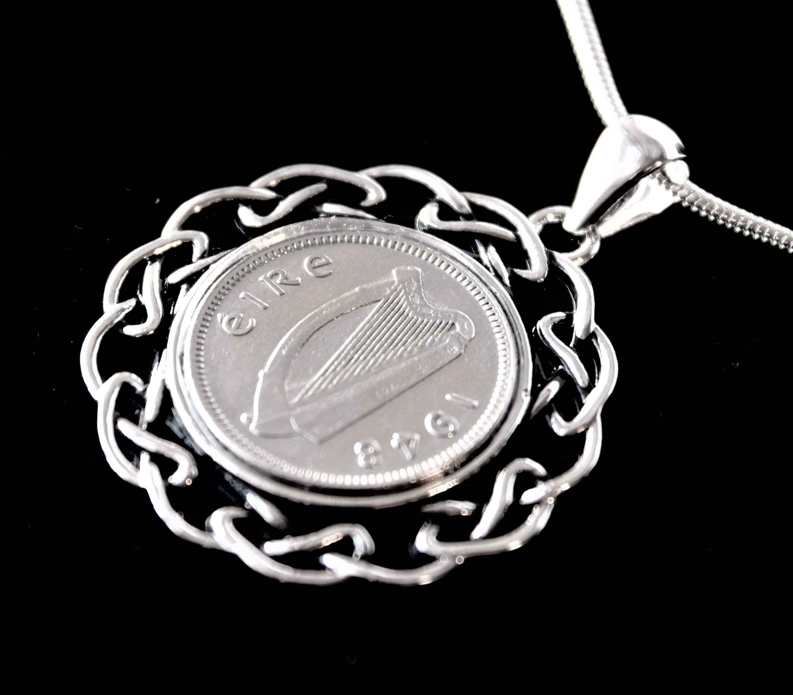 Vintage 1948 Irish Threepence Rhodium Plated Pendant Necklace - Unique Birthday Gift for Women, Anniversary Present, Celtic Jewelry for Special Occasions