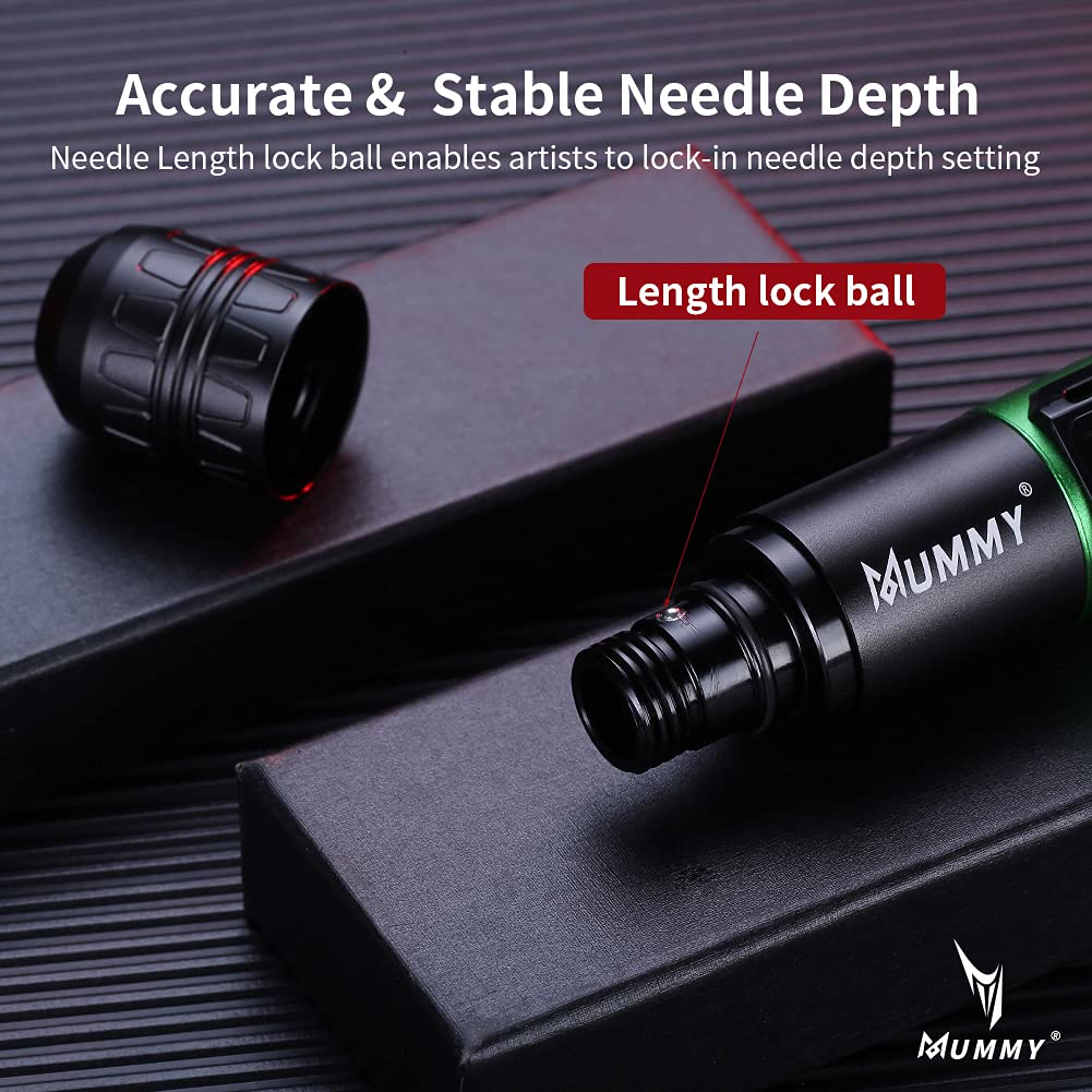 Professional Rotary Tattoo Pen Machine - 1800mAh Coreless Motor, Digital LED Display, Mummy Cartridge Compatible (Green) | Ideal for Tattoo Artists, Beginners & Professional Tattoo Supplies