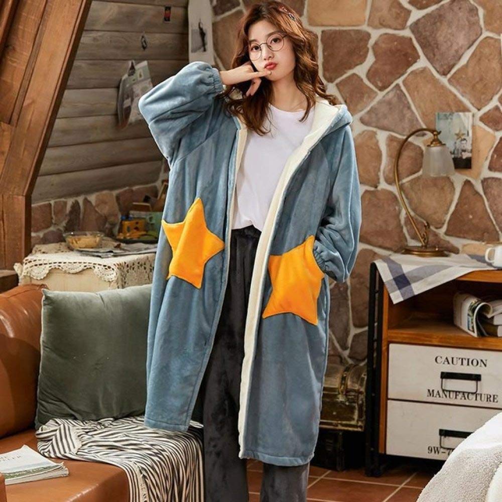 SDCVRE Women's Winter Nightgown - Soft Flannel Sleepwear with Coral Fleece, Warm Long Sleeve Nightdress for Cold Weather (Blue) - Perfect for Cozy Nights at Home, Christmas Gifts & Winter Loungewear